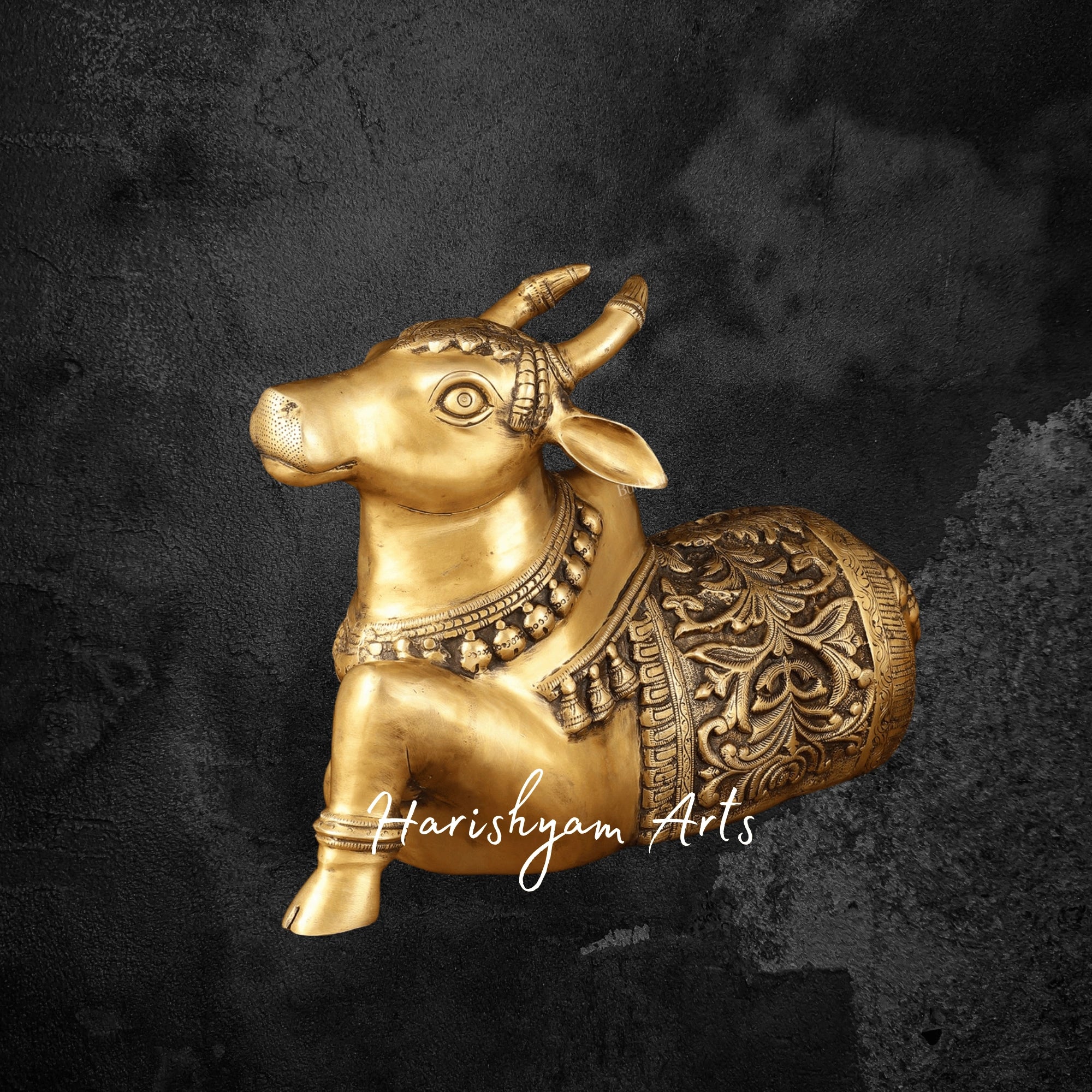 14" Extra Large Nandi Sculpture in Superfine Brass for Mandir Decor