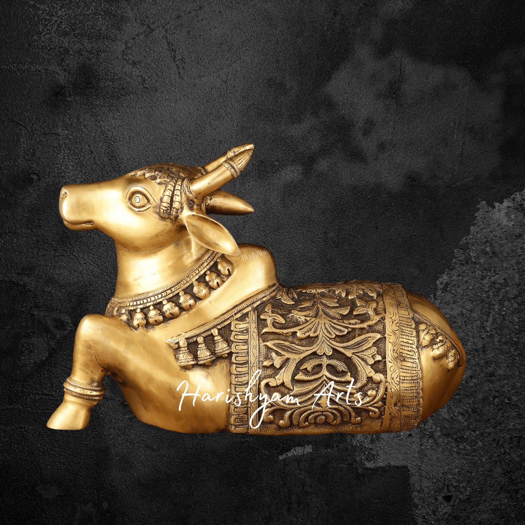 14" Extra Large Nandi Sculpture in Superfine Brass for Mandir Decor