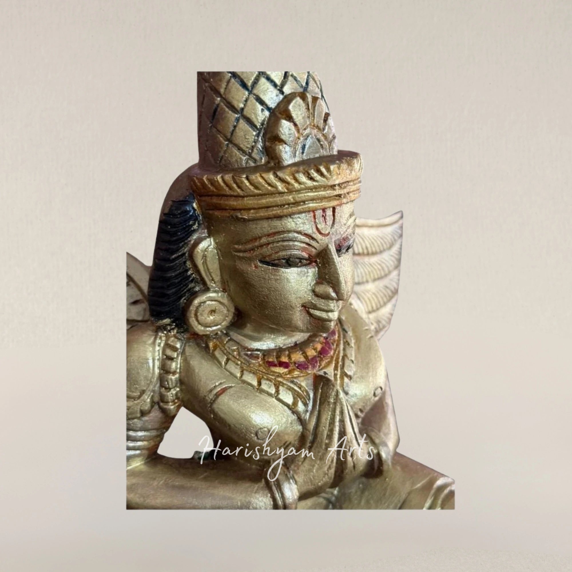 14" Garuda Wooden Statue with Antique Gold Inspired Finish Classic Sacred Sculpture