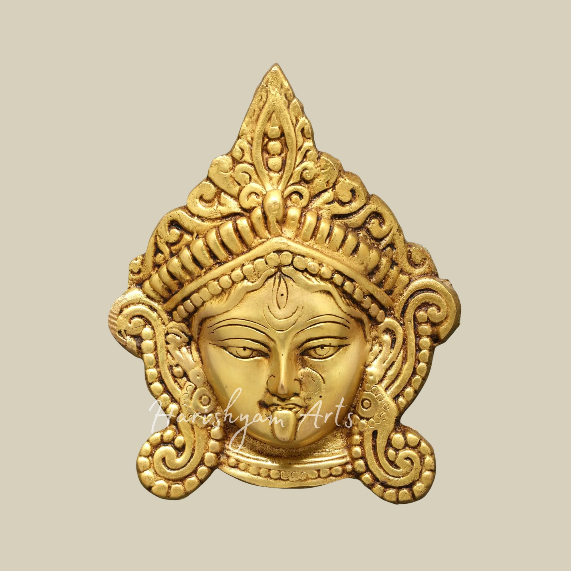 14" Goddess Durga Brass Statue Wall Hanging with Decorative Wooden Frame for Home
