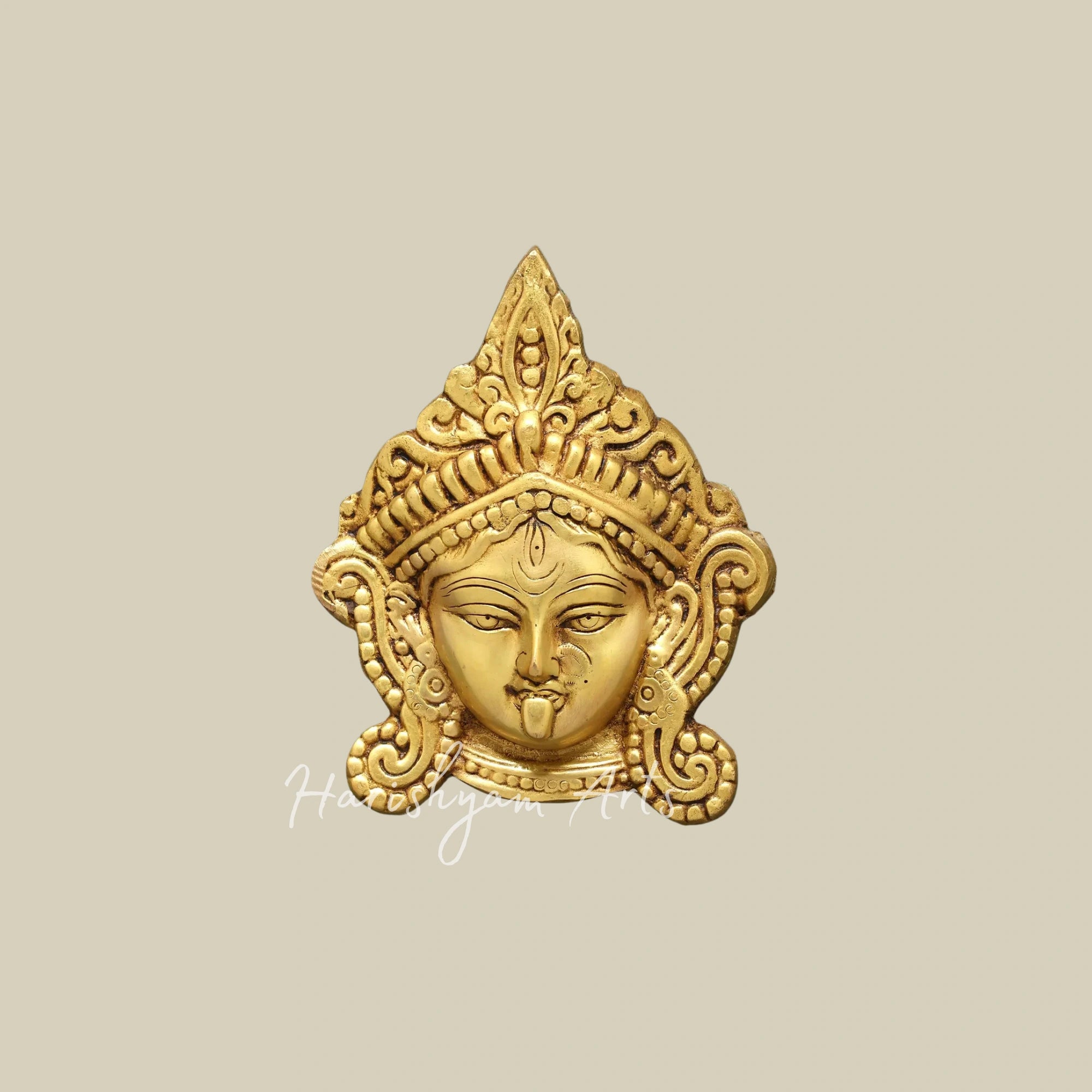 14" Goddess Durga Brass Statue Wall Hanging with Decorative Wooden Frame for Home