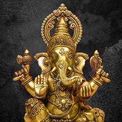 14" Lord Ganesha Sculpture in Brass