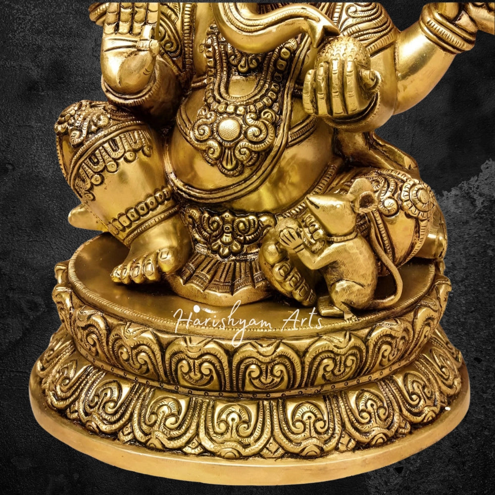 14" Lord Ganesha Sculpture in Brass