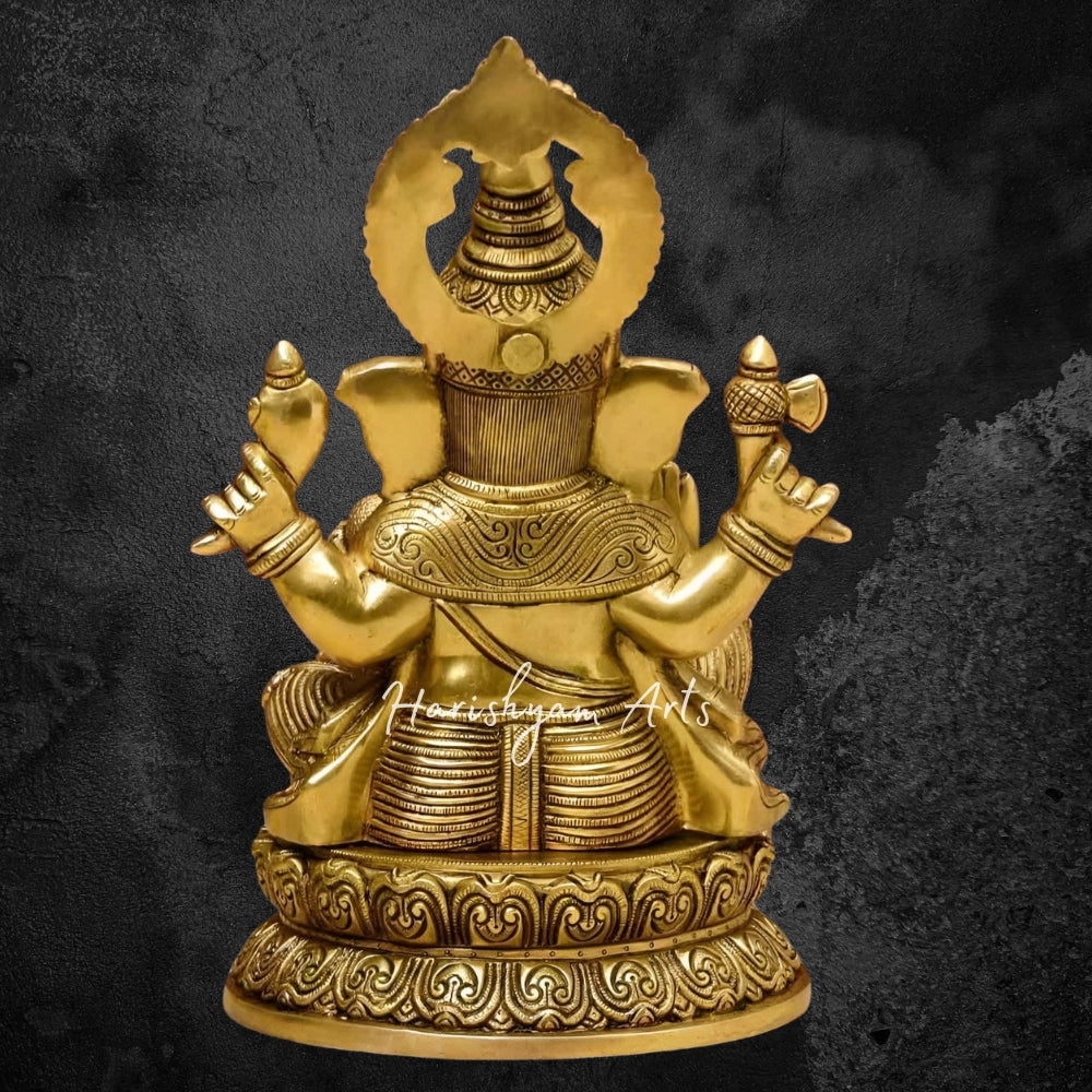 14" Lord Ganesha Sculpture in Brass