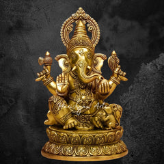 14" Lord Ganesha Sculpture in Brass