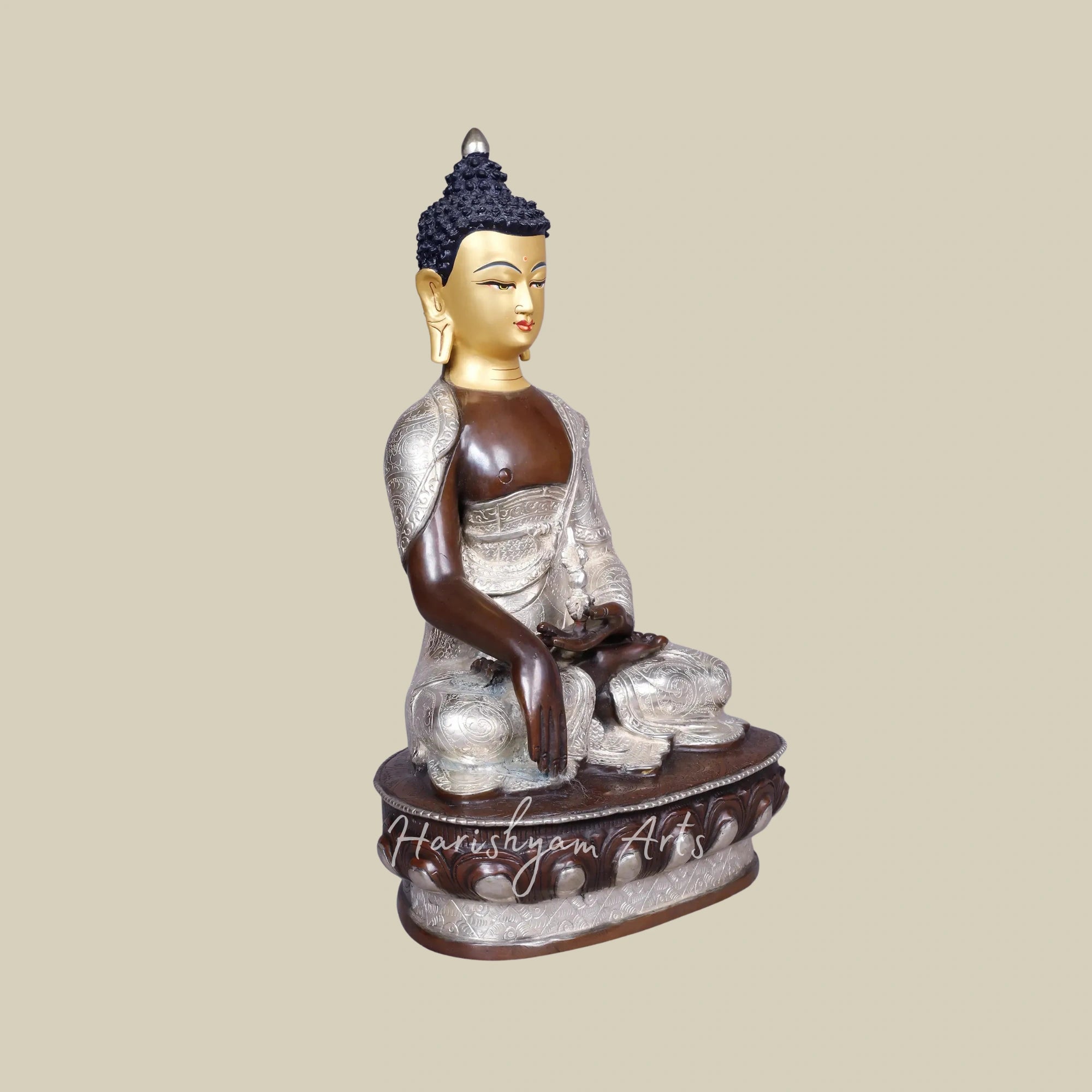 14" Mitukpa Buddha Tibetan Buddhist Deity Copper Gold and Silver Plated Statue