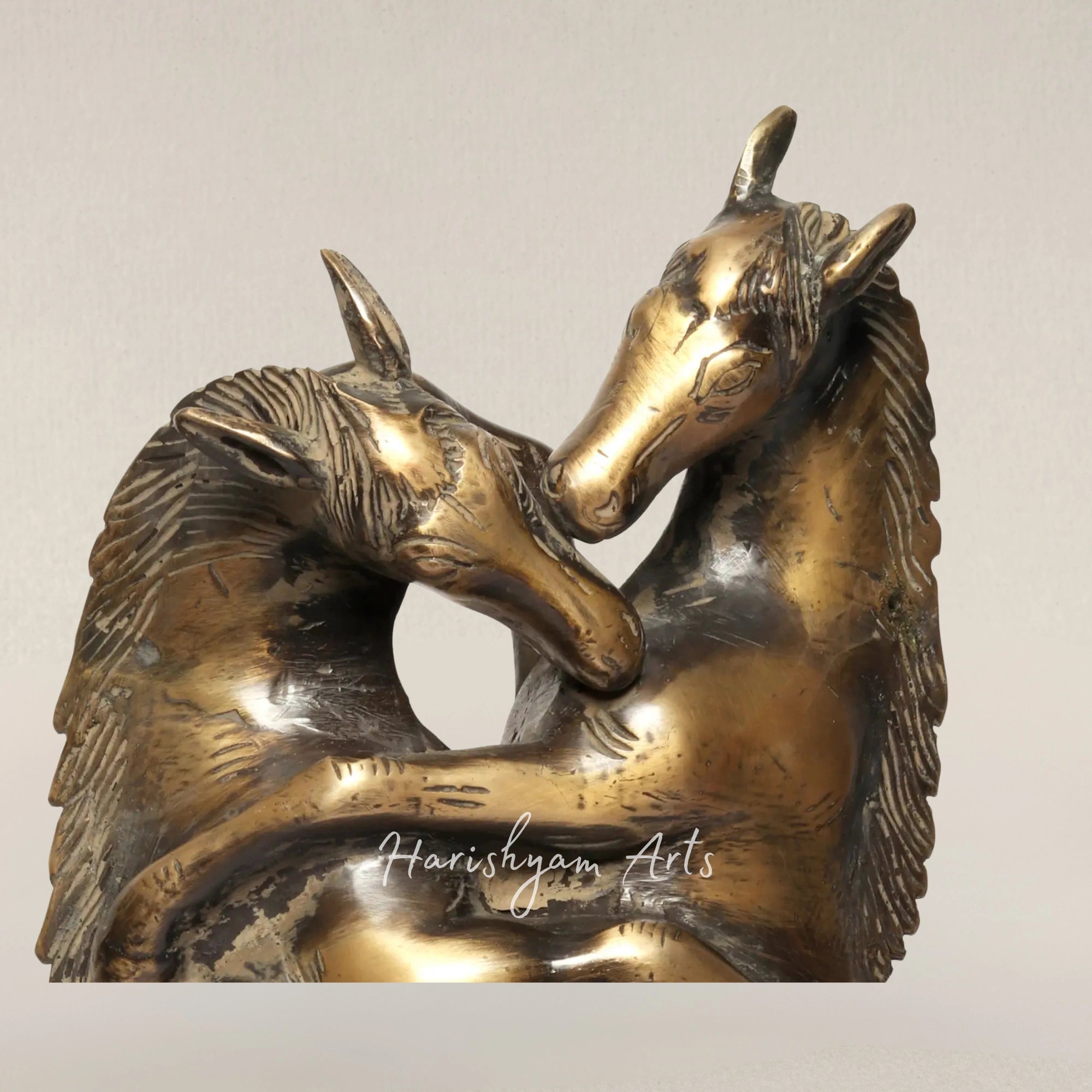 14" Romantic Twin Horse Brass Showpiece Symbolizing Bond and Harmony