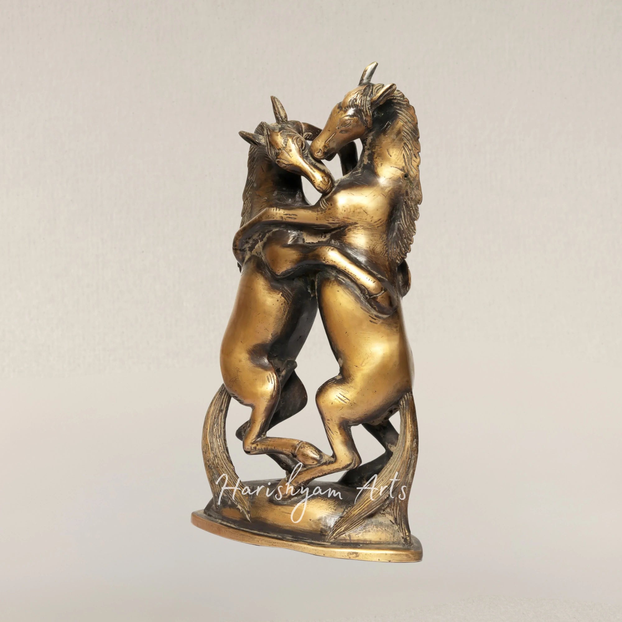 14" Romantic Twin Horse Brass Showpiece Symbolizing Bond and Harmony