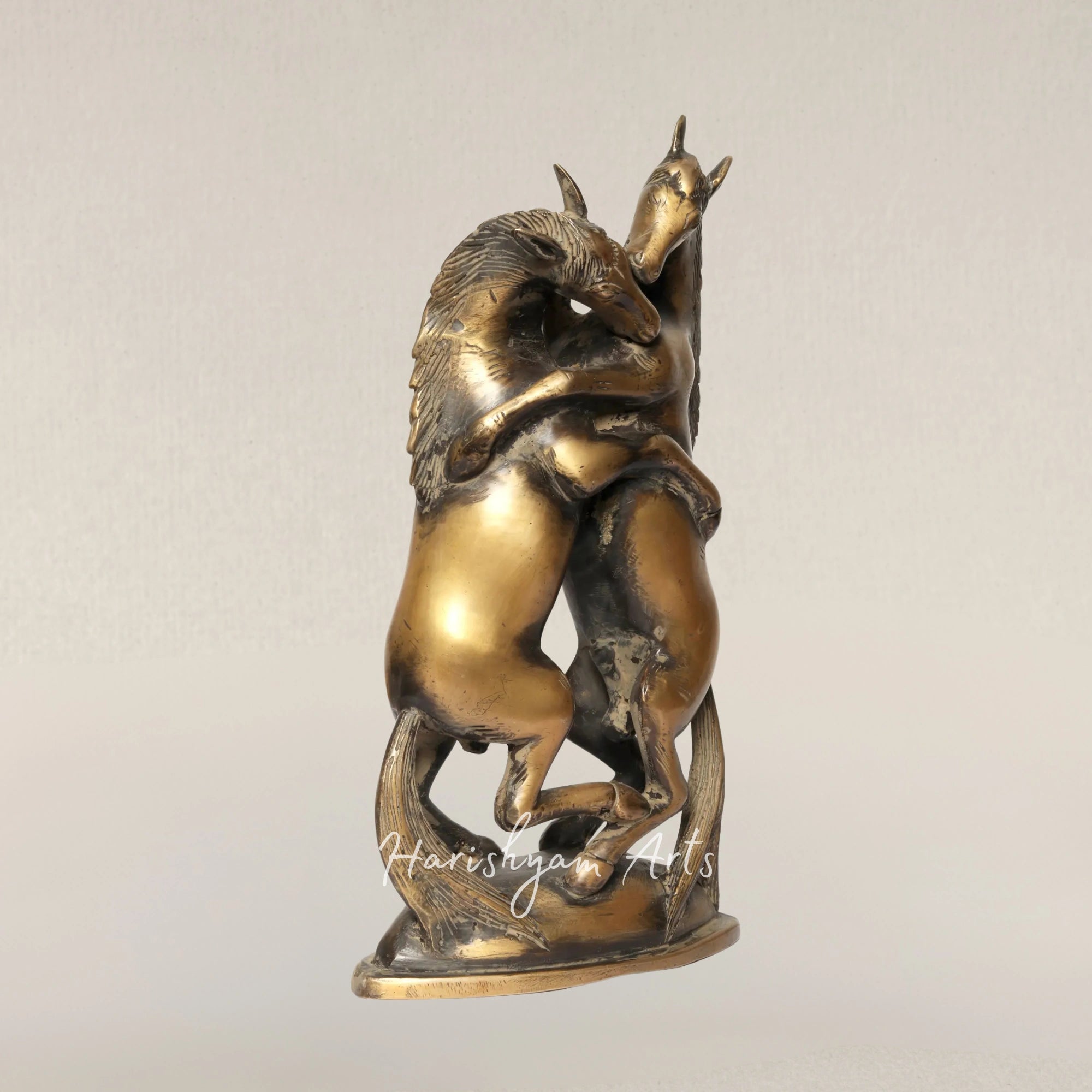 14" Romantic Twin Horse Brass Showpiece Symbolizing Bond and Harmony