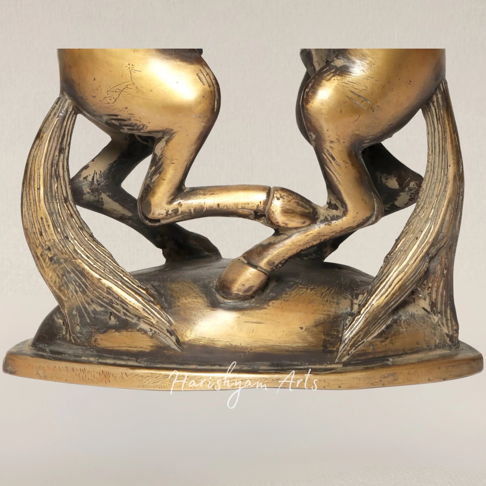 14" Romantic Twin Horse Brass Showpiece Symbolizing Bond and Harmony