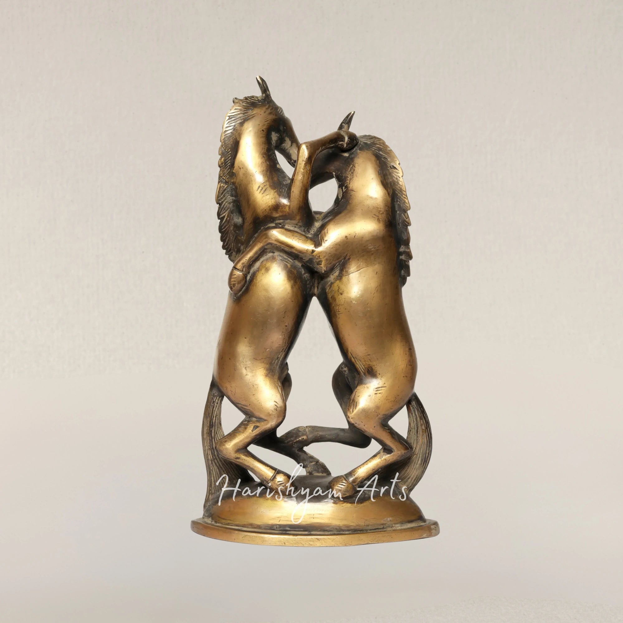 14" Romantic Twin Horse Brass Showpiece Symbolizing Bond and Harmony