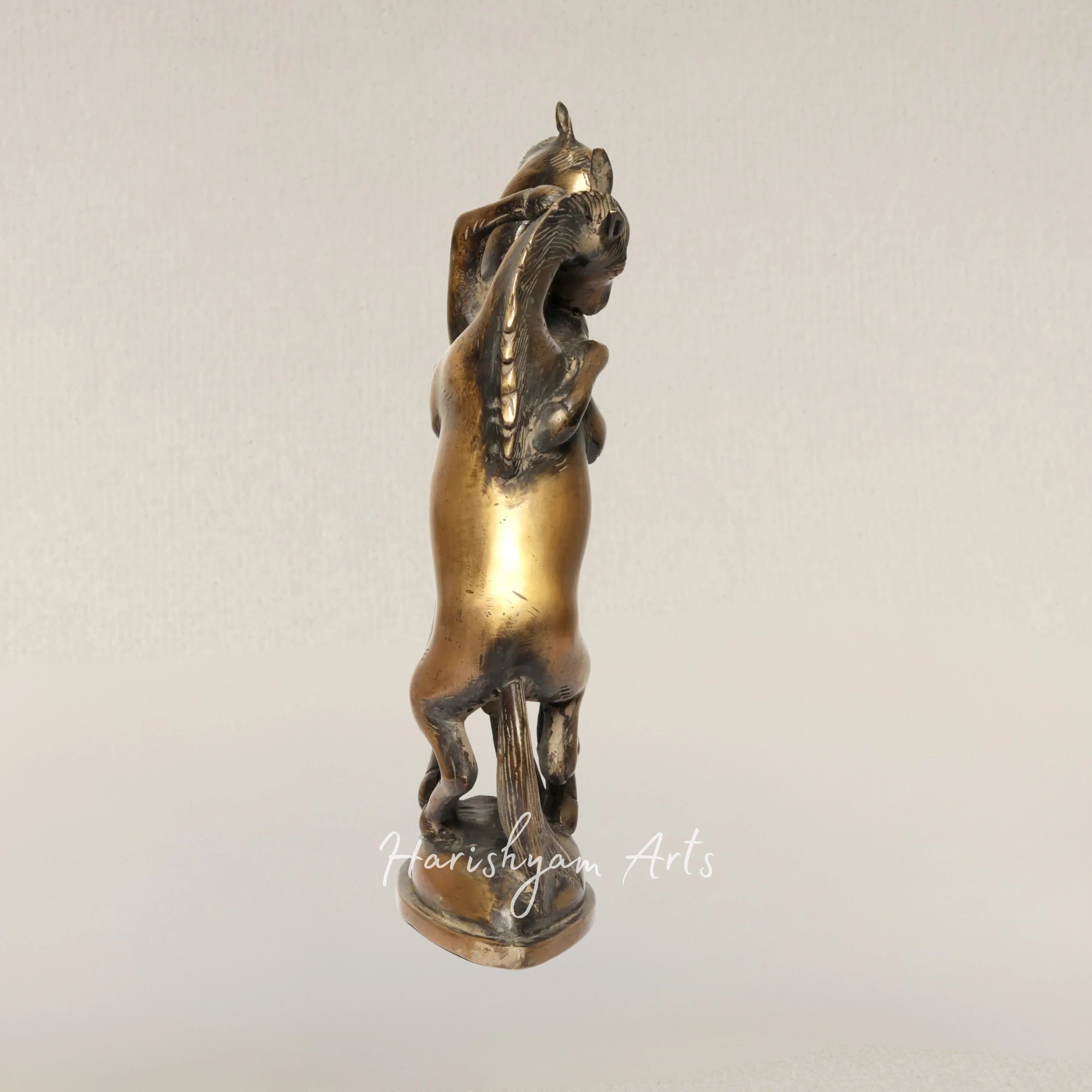 14" Romantic Twin Horse Brass Showpiece Symbolizing Bond and Harmony