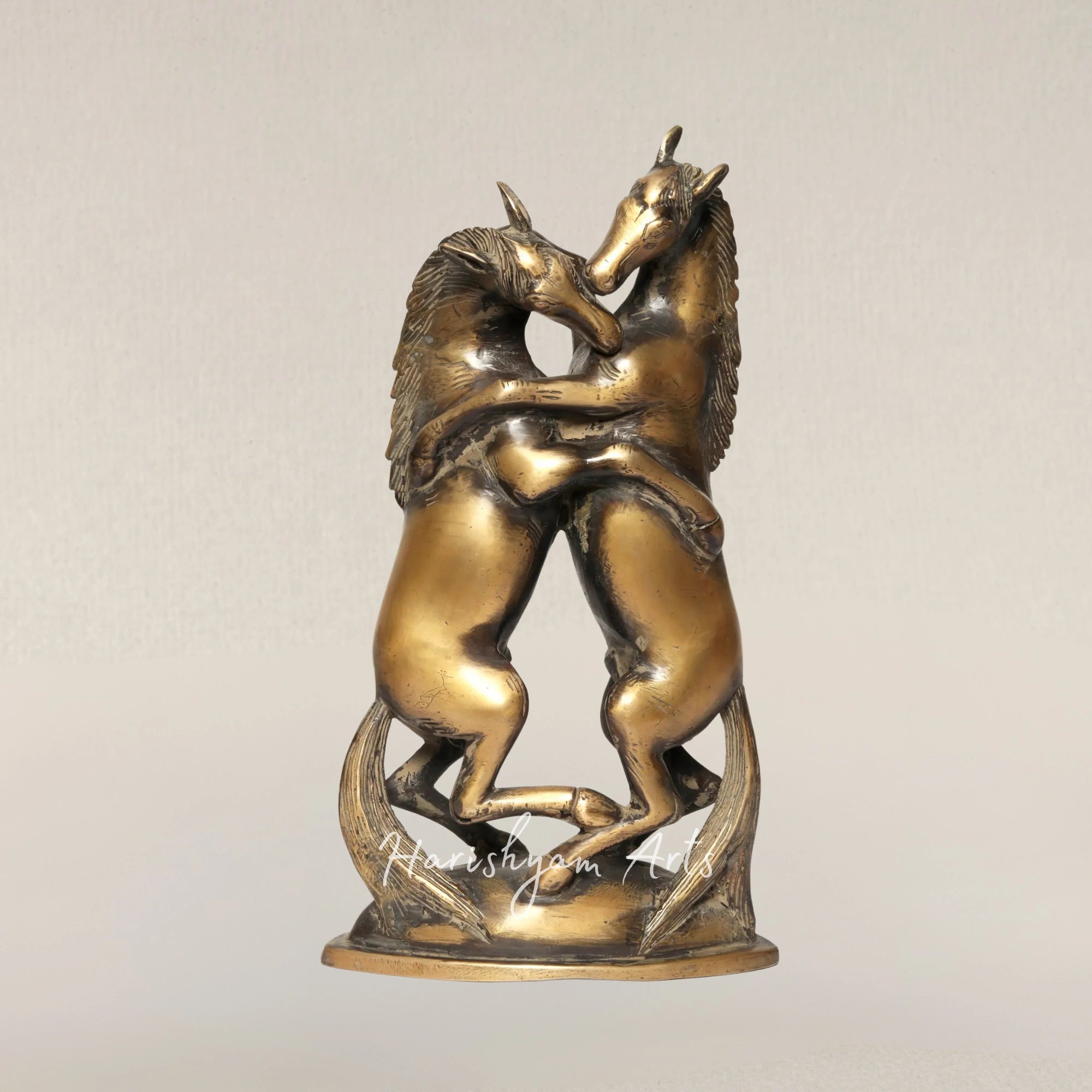 14" Romantic Twin Horse Brass Showpiece Symbolizing Bond and Harmony