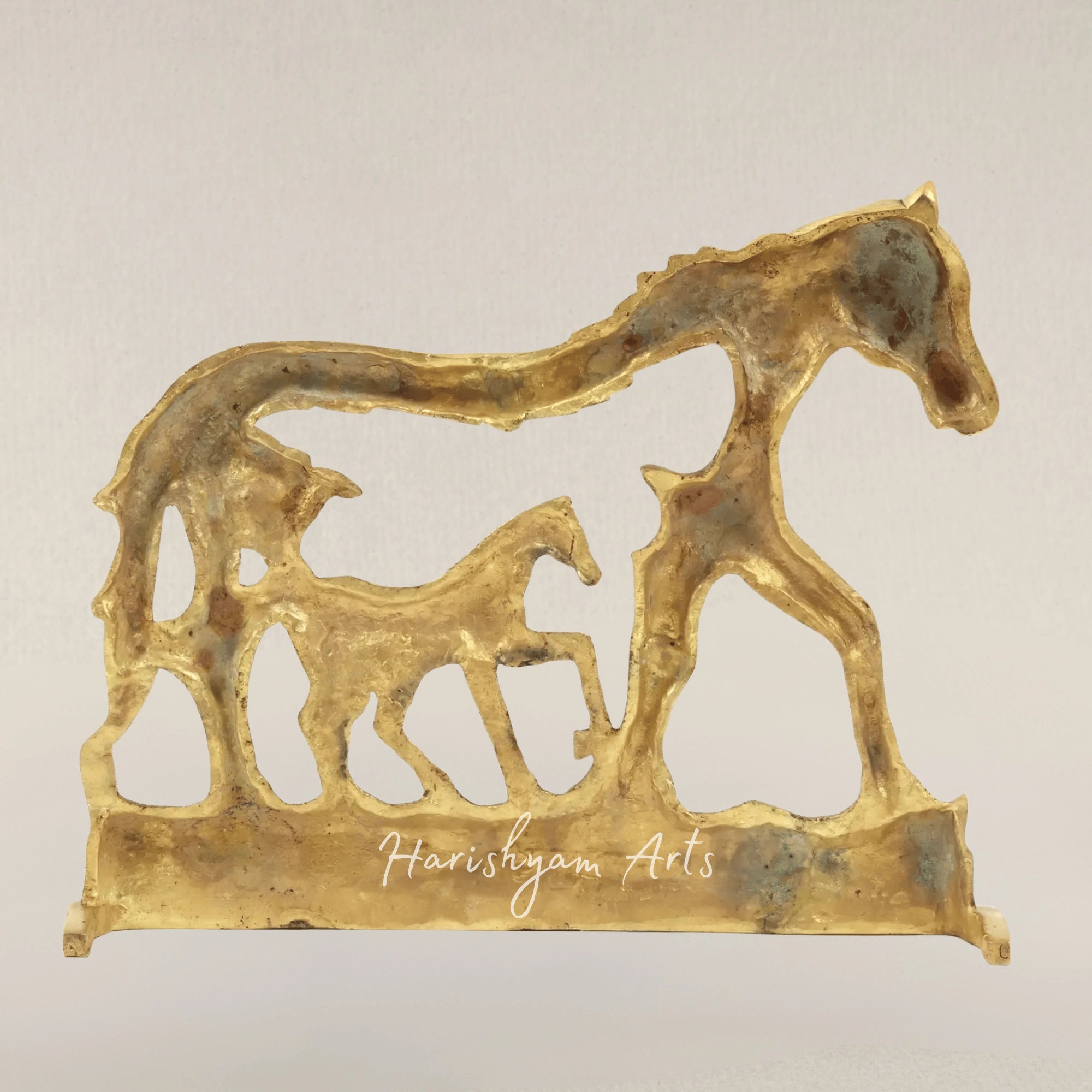 14" Stylized Brass Horse Showpiece for Contemporary Home Decor