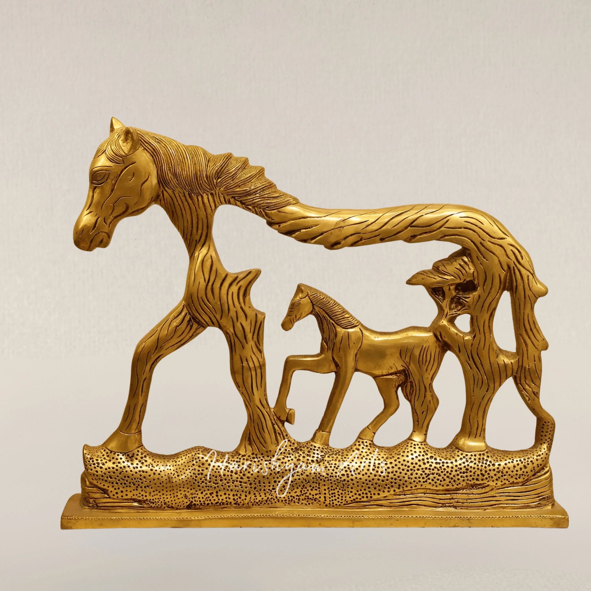 14" Stylized Brass Horse Showpiece for Contemporary Home Decor