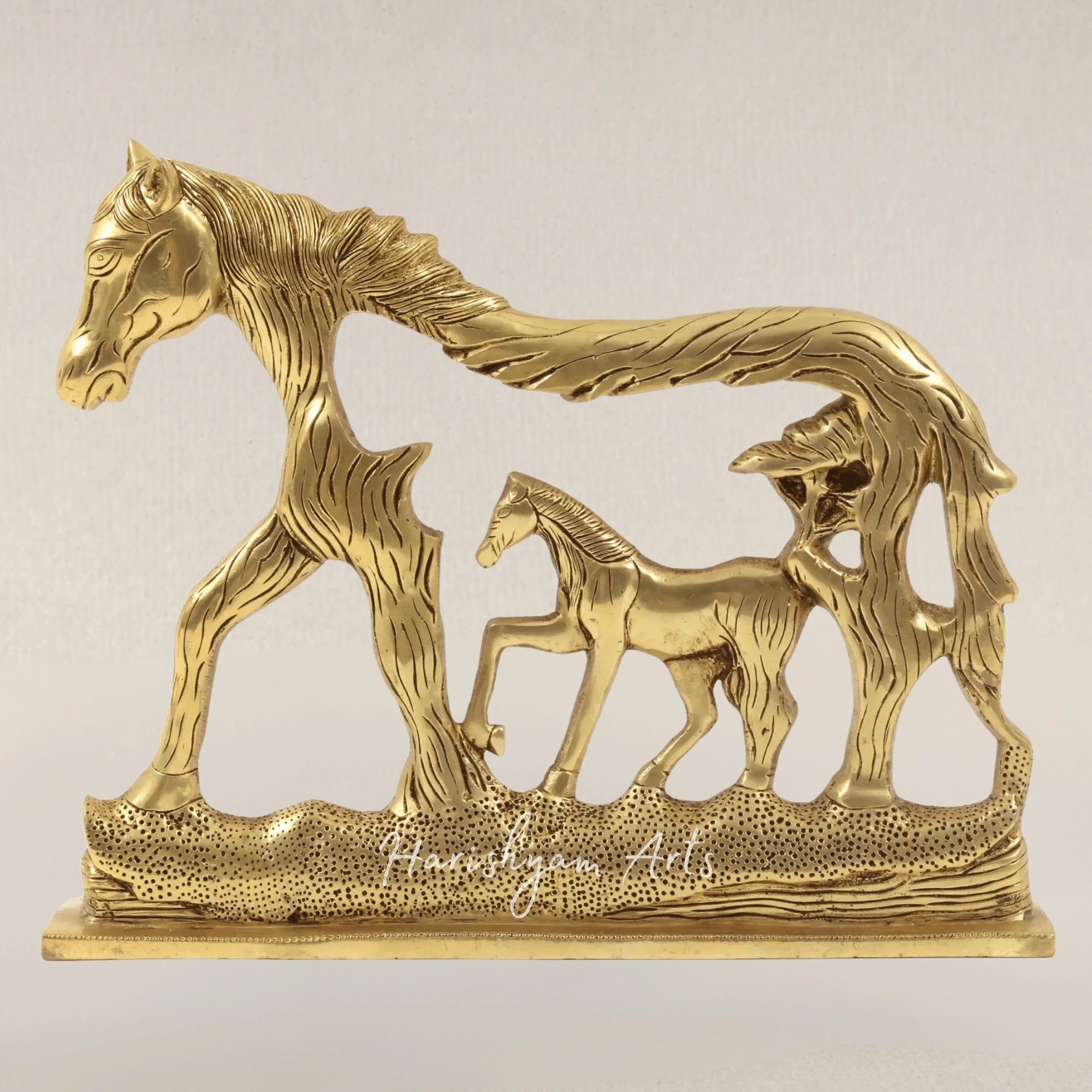 14" Stylized Brass Horse Showpiece for Contemporary Home Decor