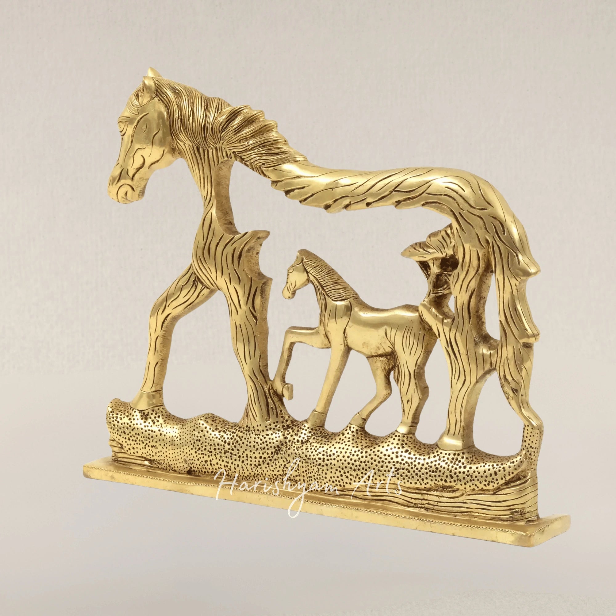 14" Stylized Brass Horse Showpiece for Contemporary Home Decor