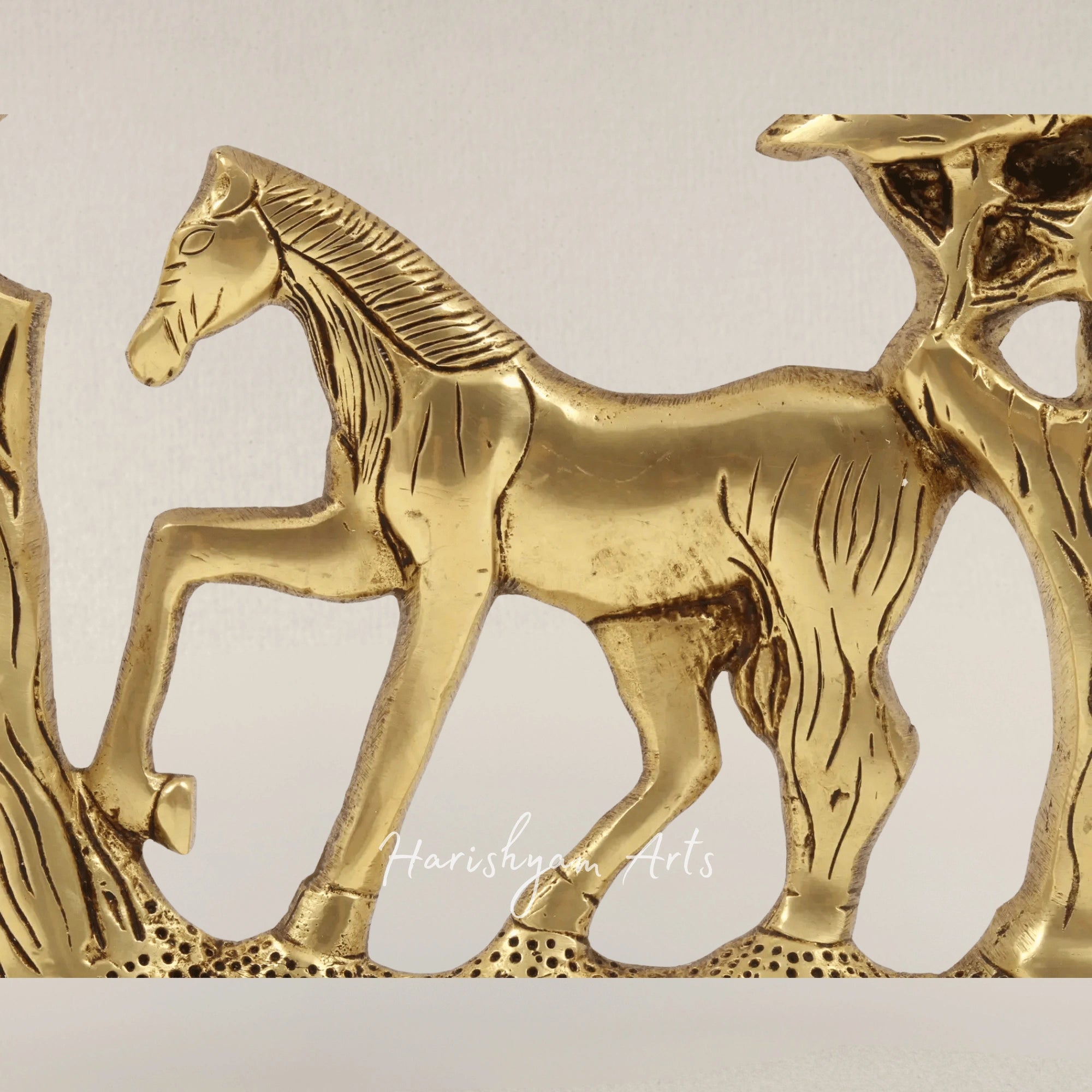 14" Stylized Brass Horse Showpiece for Contemporary Home Decor