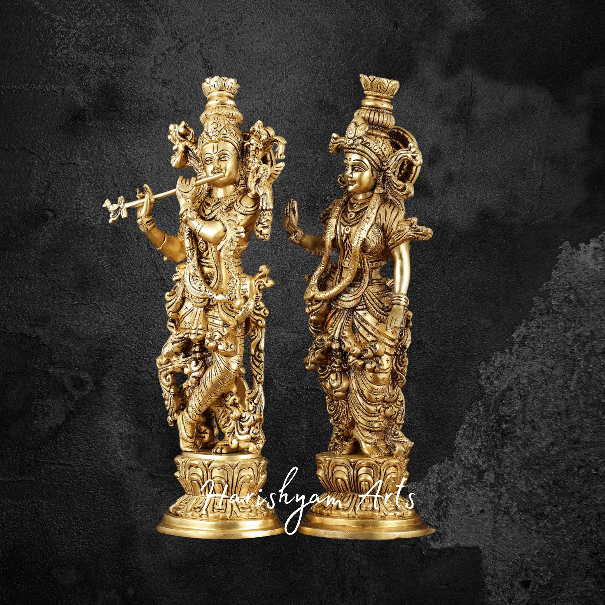 14" Superfine Brass Radha Krishna Statue for Spiritual Decor