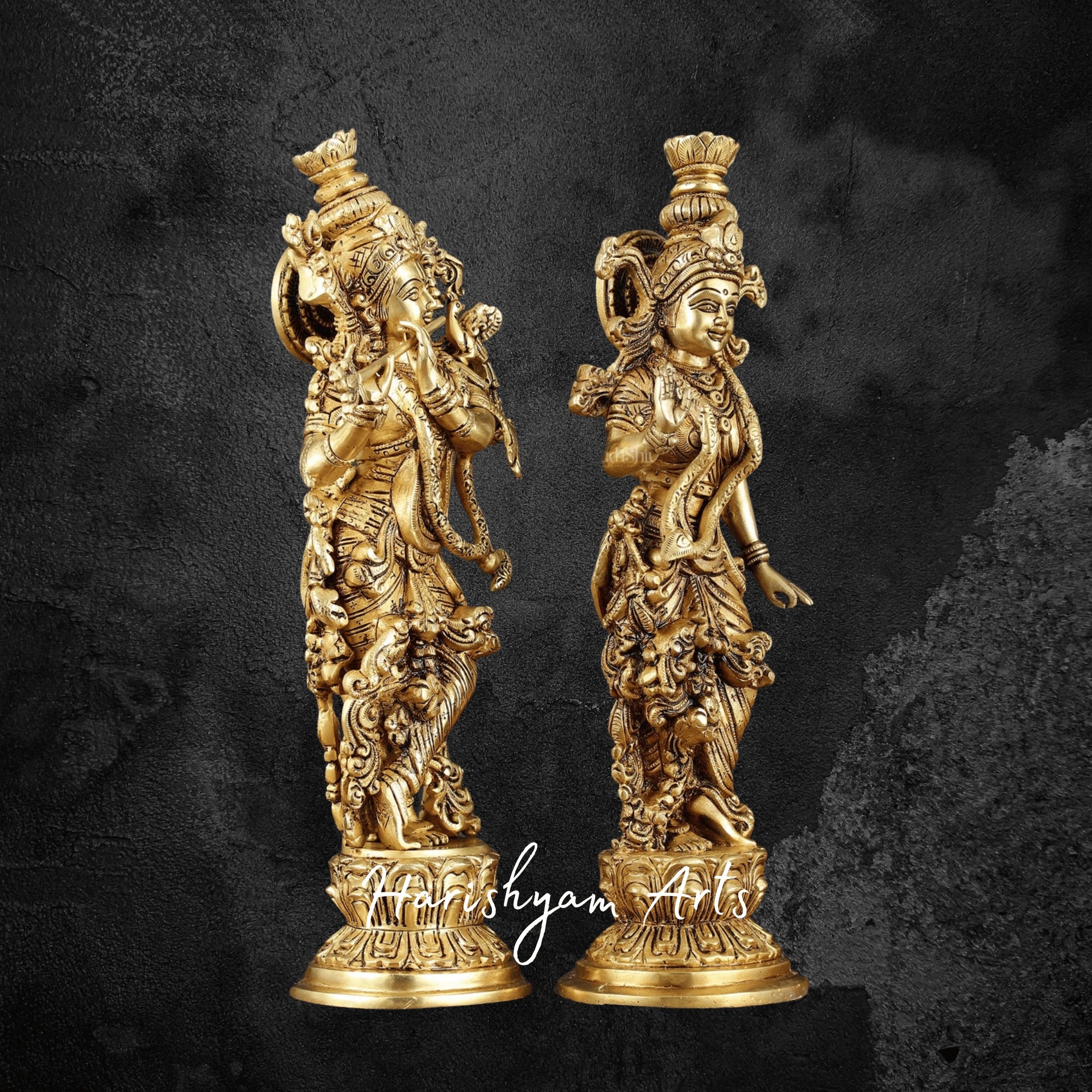 14" Superfine Brass Radha Krishna Statue for Spiritual Decor