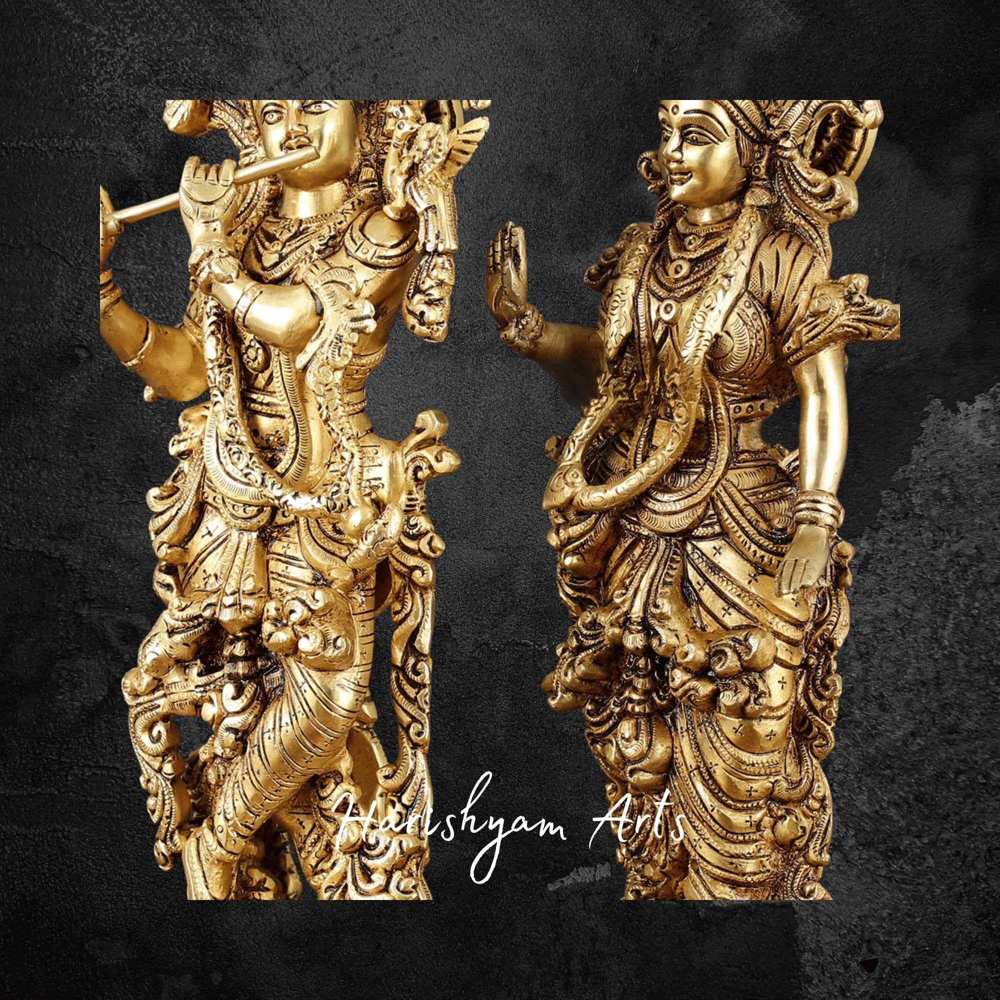 14" Superfine Brass Radha Krishna Statue for Spiritual Decor