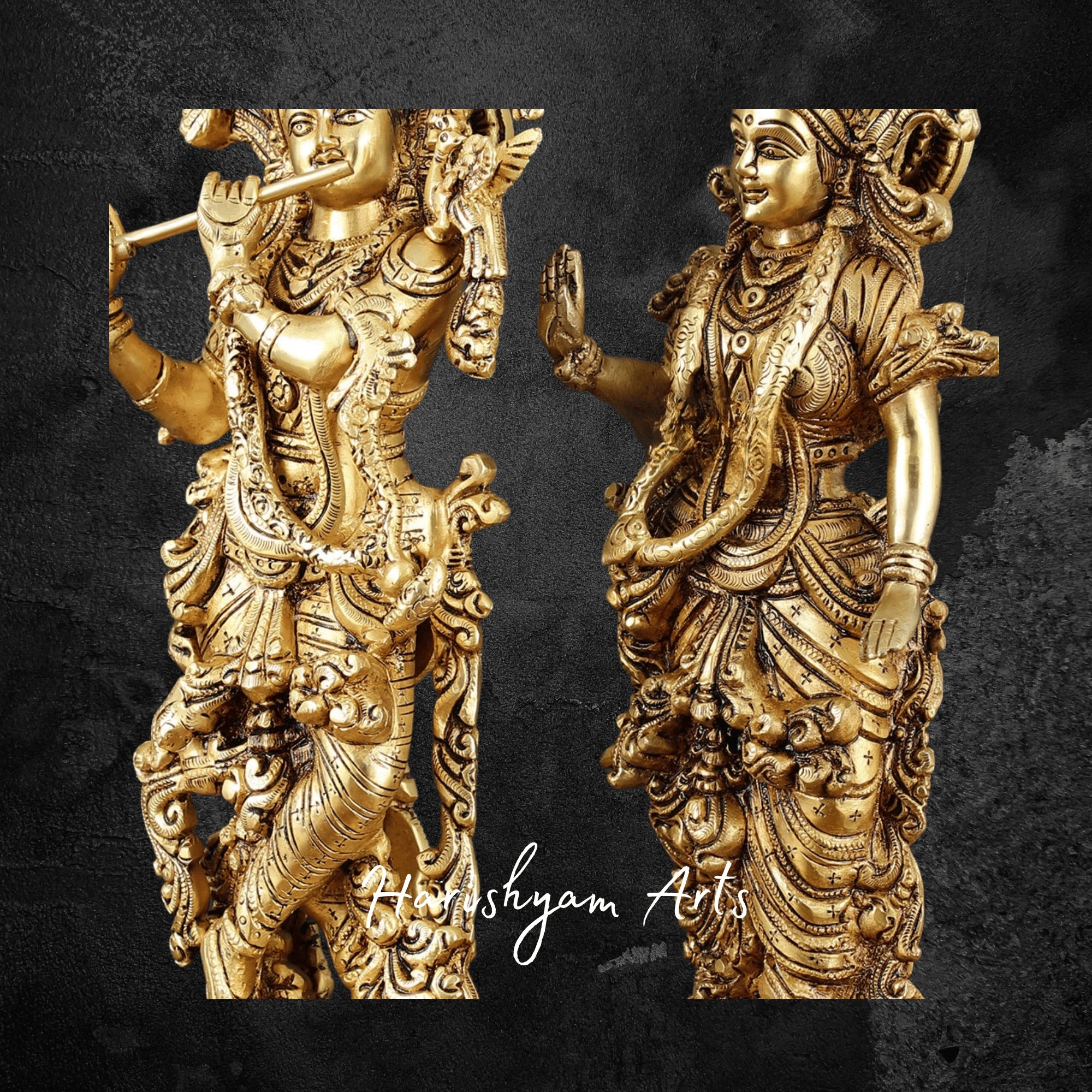 14" Superfine Brass Radha Krishna Statue for Spiritual Decor