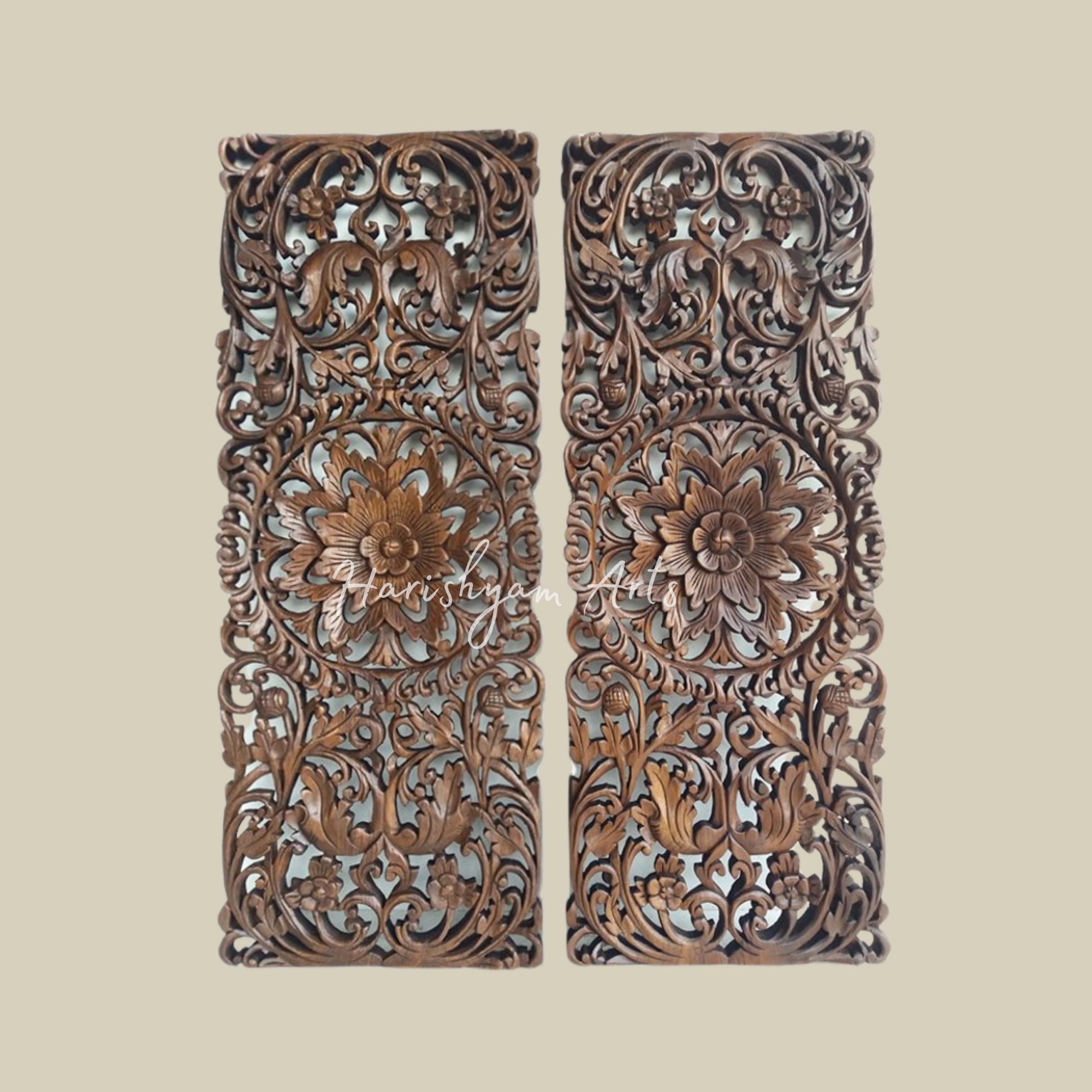 14" Blooming Flower Handcrafted Wooden Wall Art in Pair