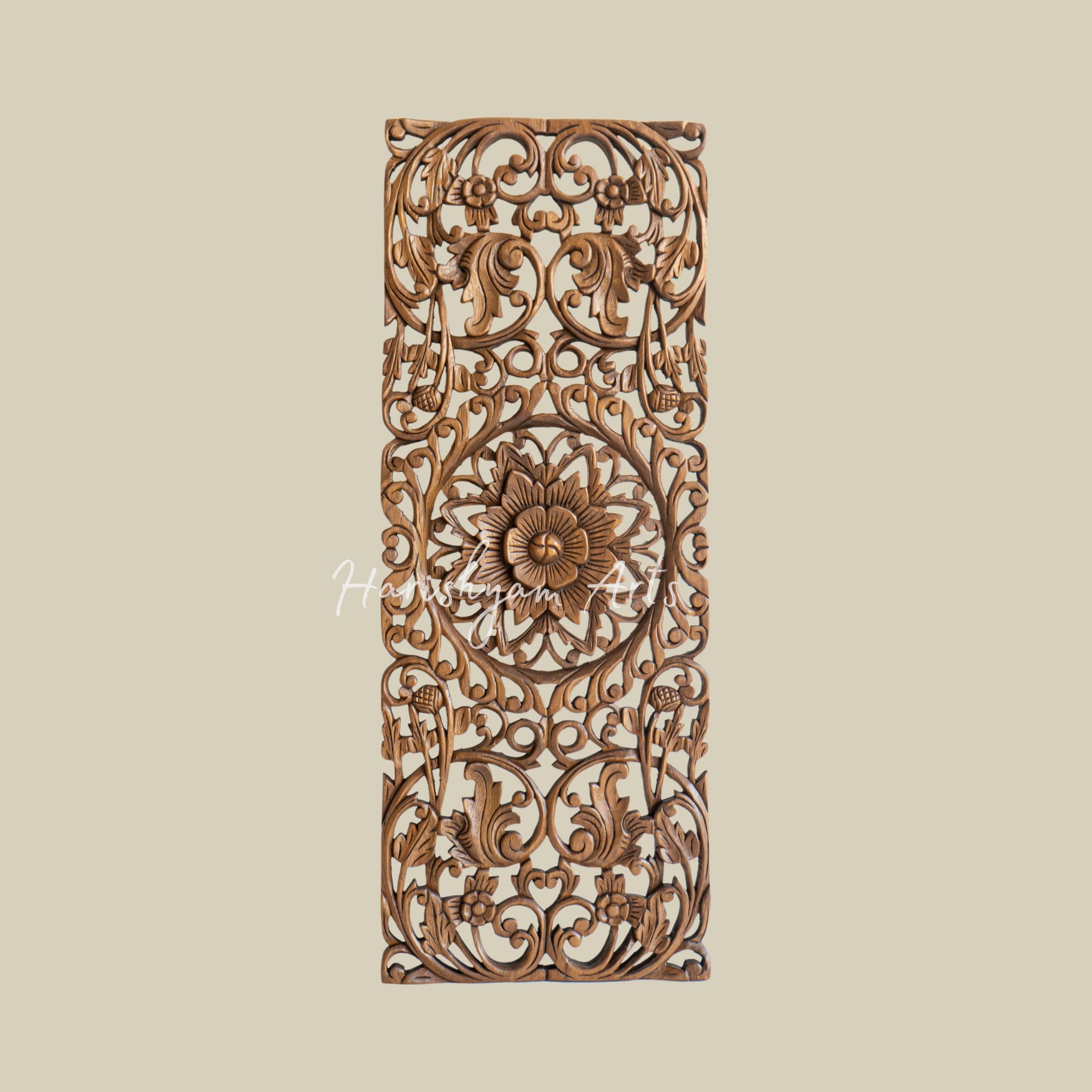 14" Single Hand-Carved Teak Wood Wall Panel