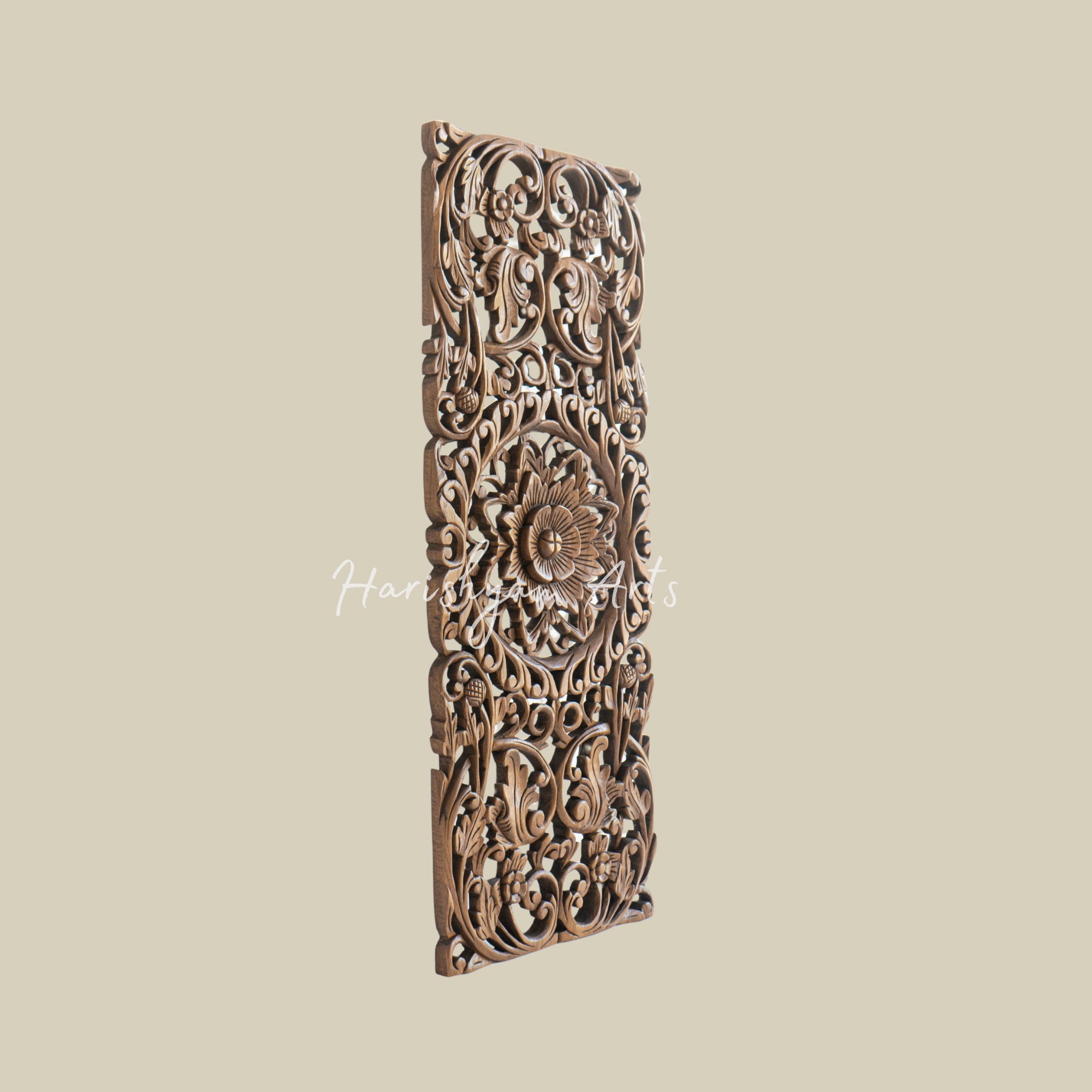 14" Single Hand-Carved Teak Wood Wall Panel1