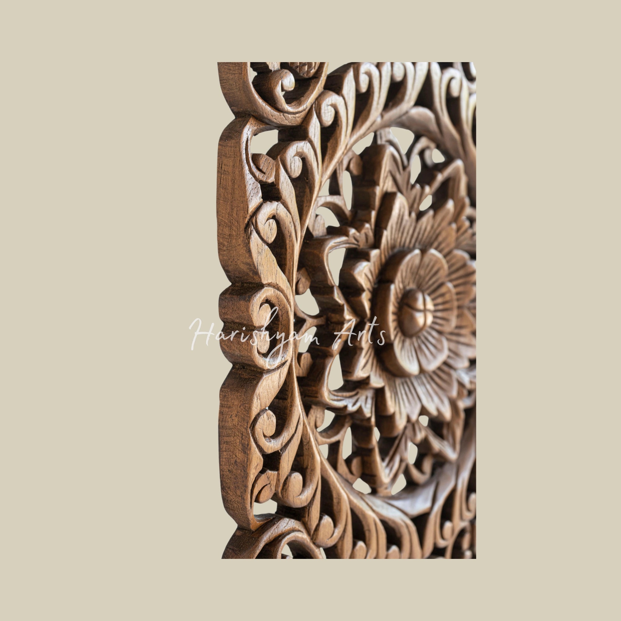 14" Single Hand-Carved Teak Wood Wall Panel2