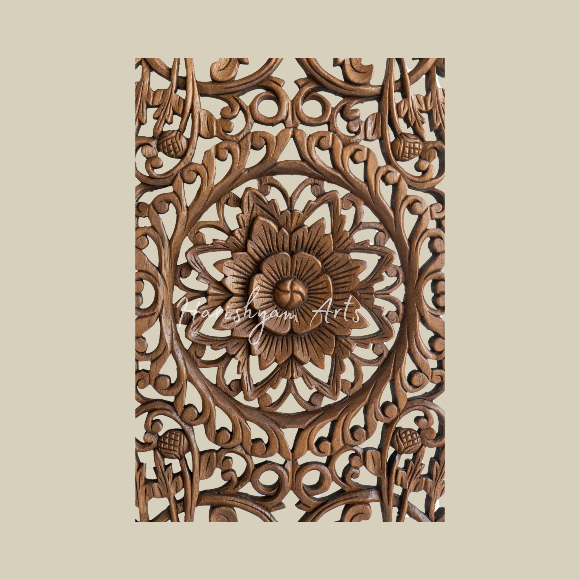 14" Single Hand-Carved Teak Wood Wall Panel3