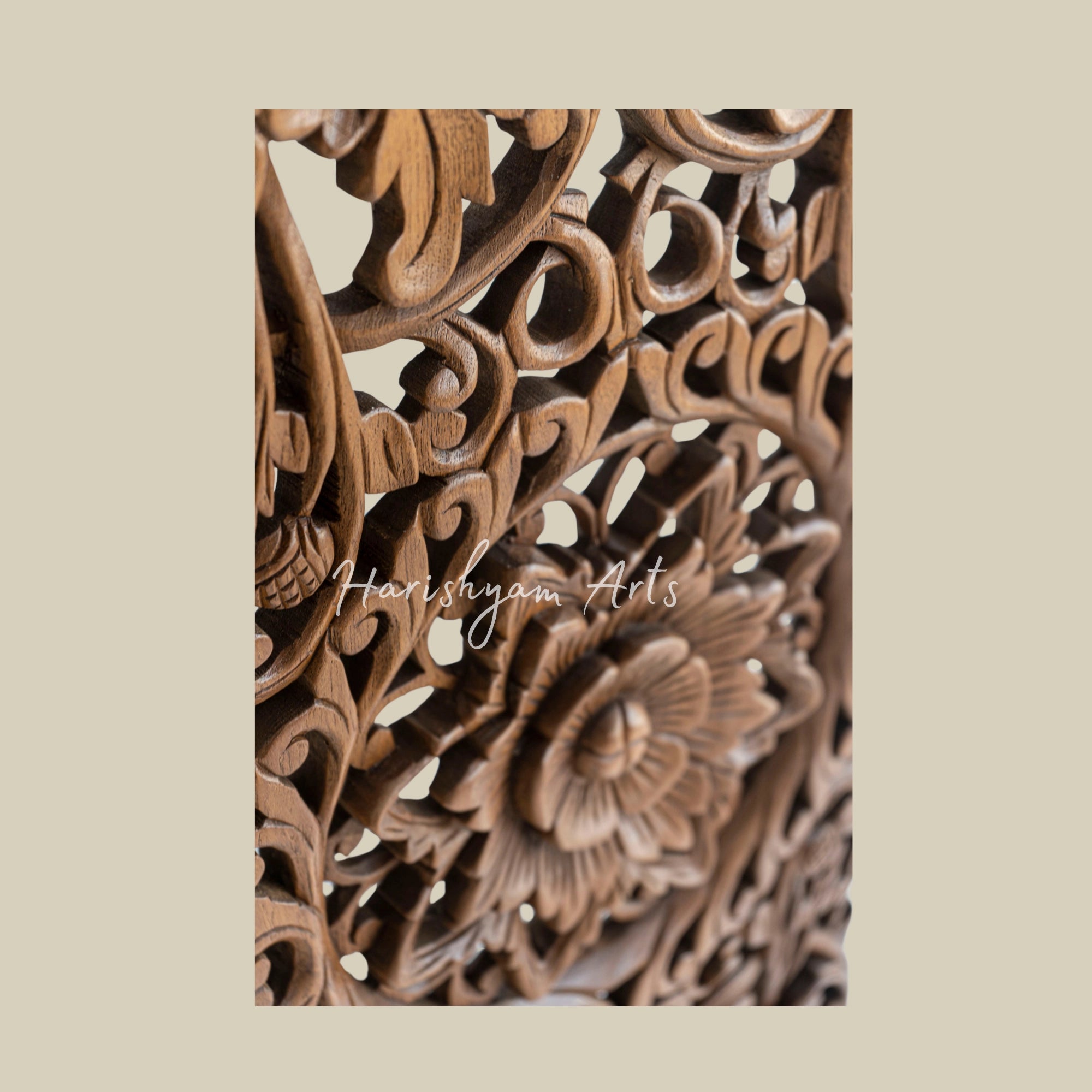 14" Single Hand-Carved Teak Wood Wall Panel4