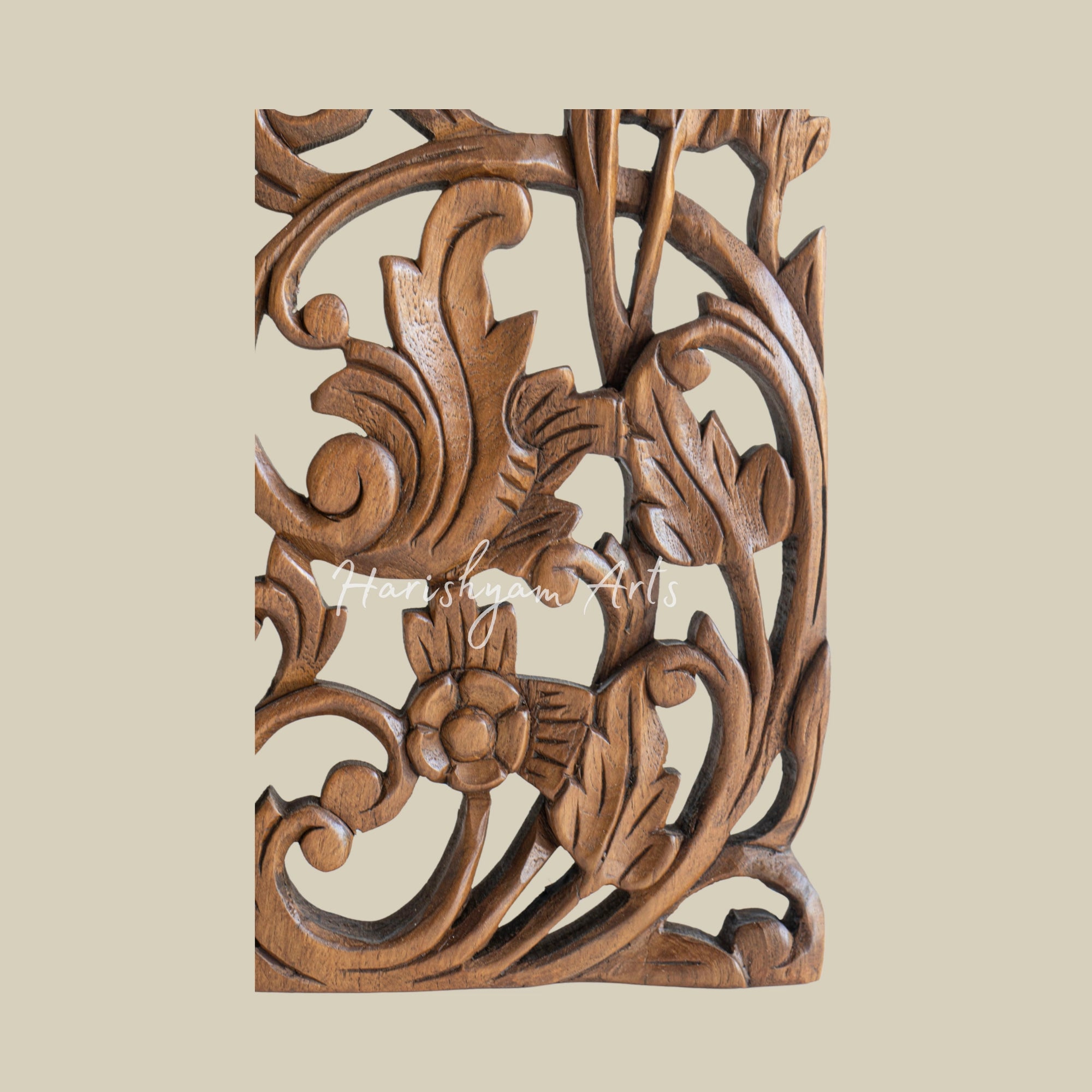 14" Single Hand-Carved Teak Wood Wall Panel6