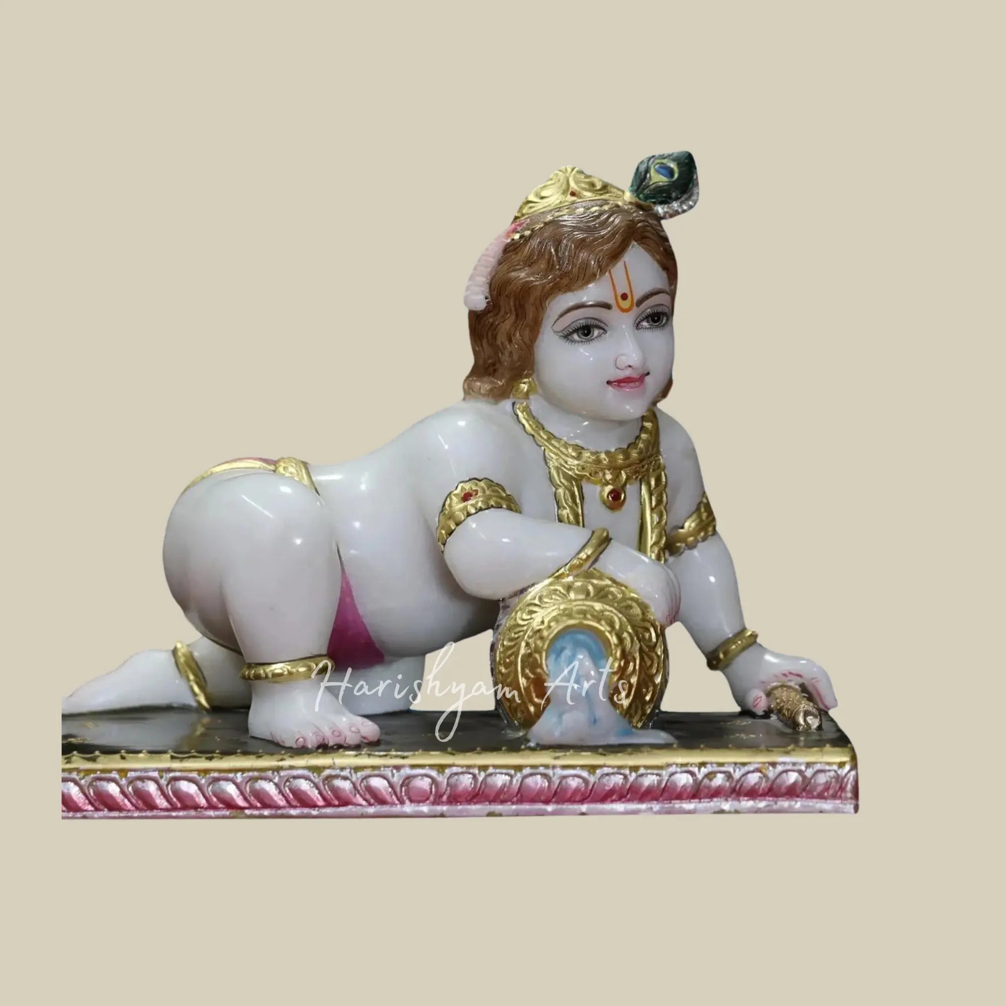 14 inches white marble laddu gopal statue 