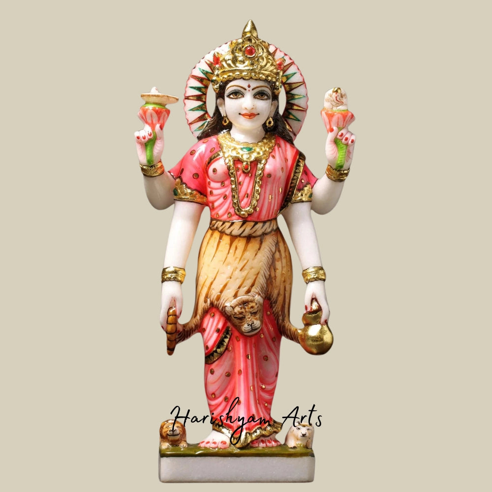 15" Devi Parvati, Tiger-skin Over Her Saree Statue in Marble