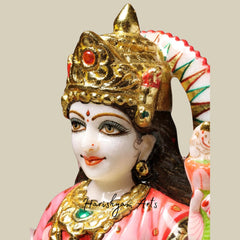15" Devi Parvati, Tiger-skin Over Her Saree Statue in Marble