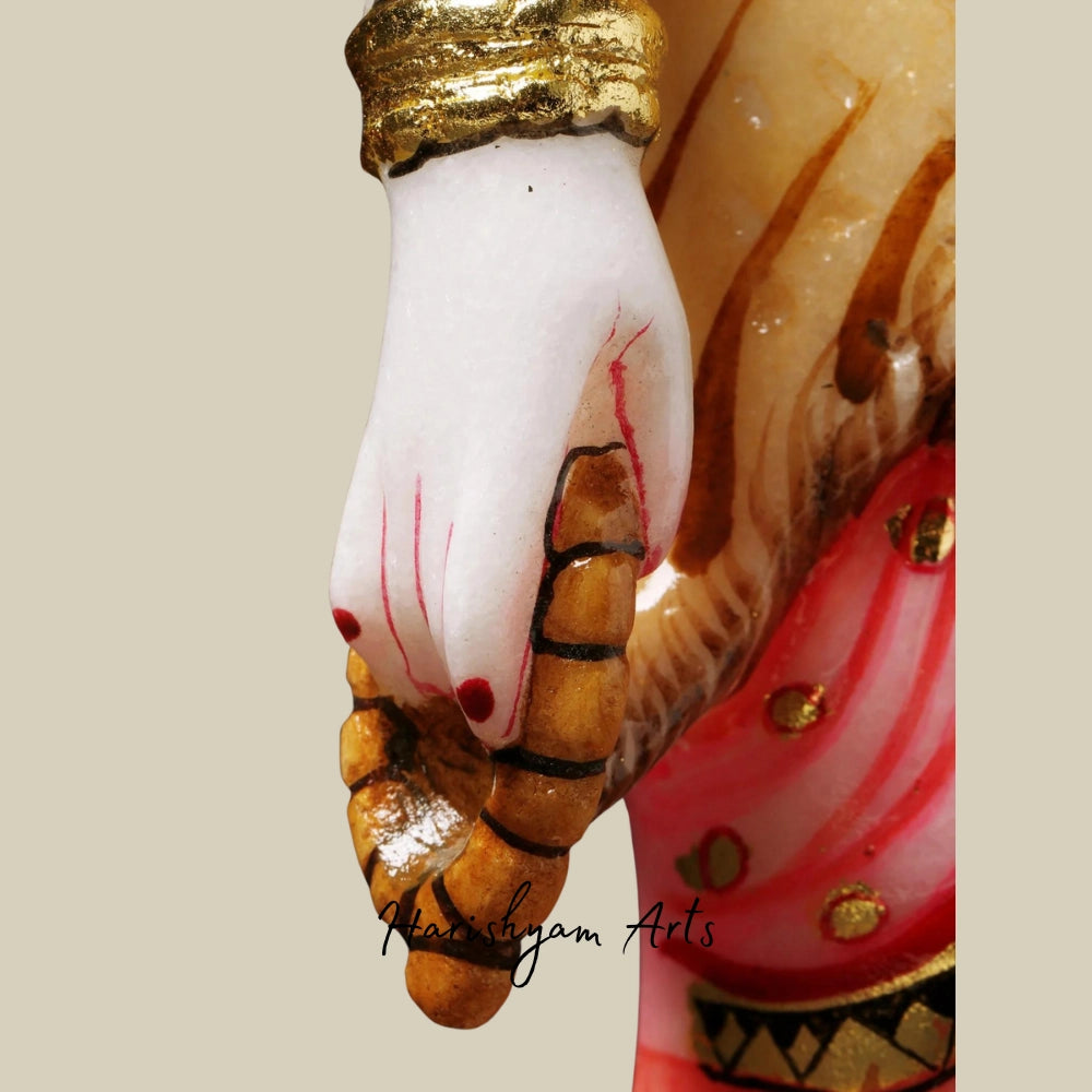 15" Devi Parvati, Tiger-skin Over Her Saree Statue in Marble