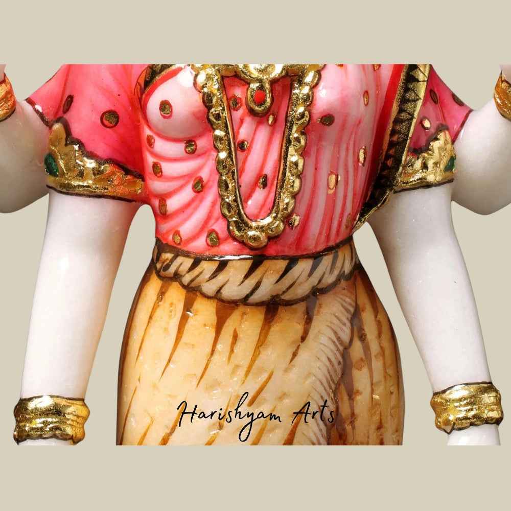 15" Devi Parvati, Tiger-skin Over Her Saree Statue in Marble