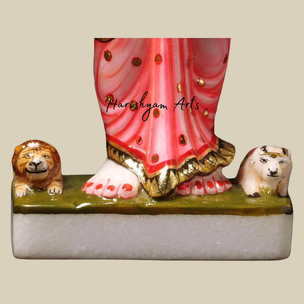 15" Devi Parvati, Tiger-skin Over Her Saree Statue in Marble