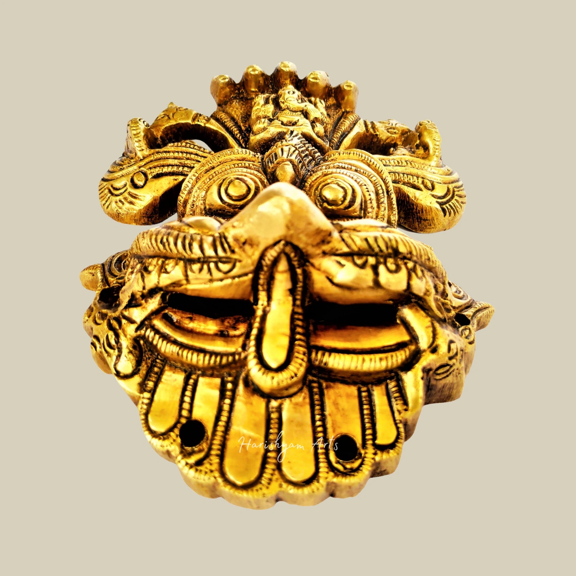 15" Brass Kirtimukha Yali Face Wall Hanging with Artistic Keerthi Mukut Detailing