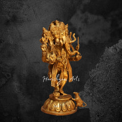 15" Brass Panchmukhi Dancing Ganesha Statue