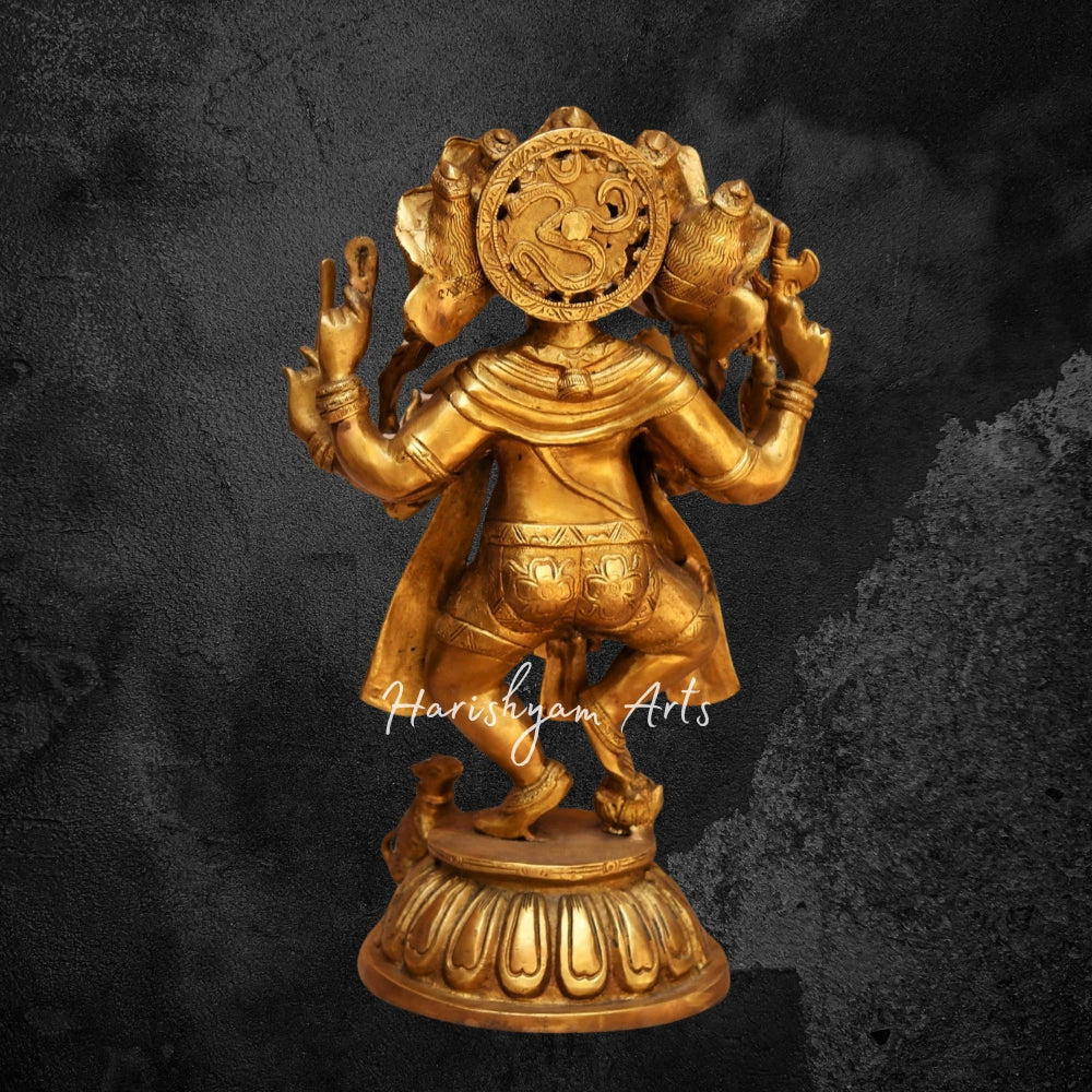 15" Brass Panchmukhi Dancing Ganesha Statue