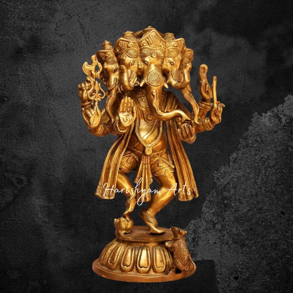15" Brass Panchmukhi Dancing Ganesha Statue