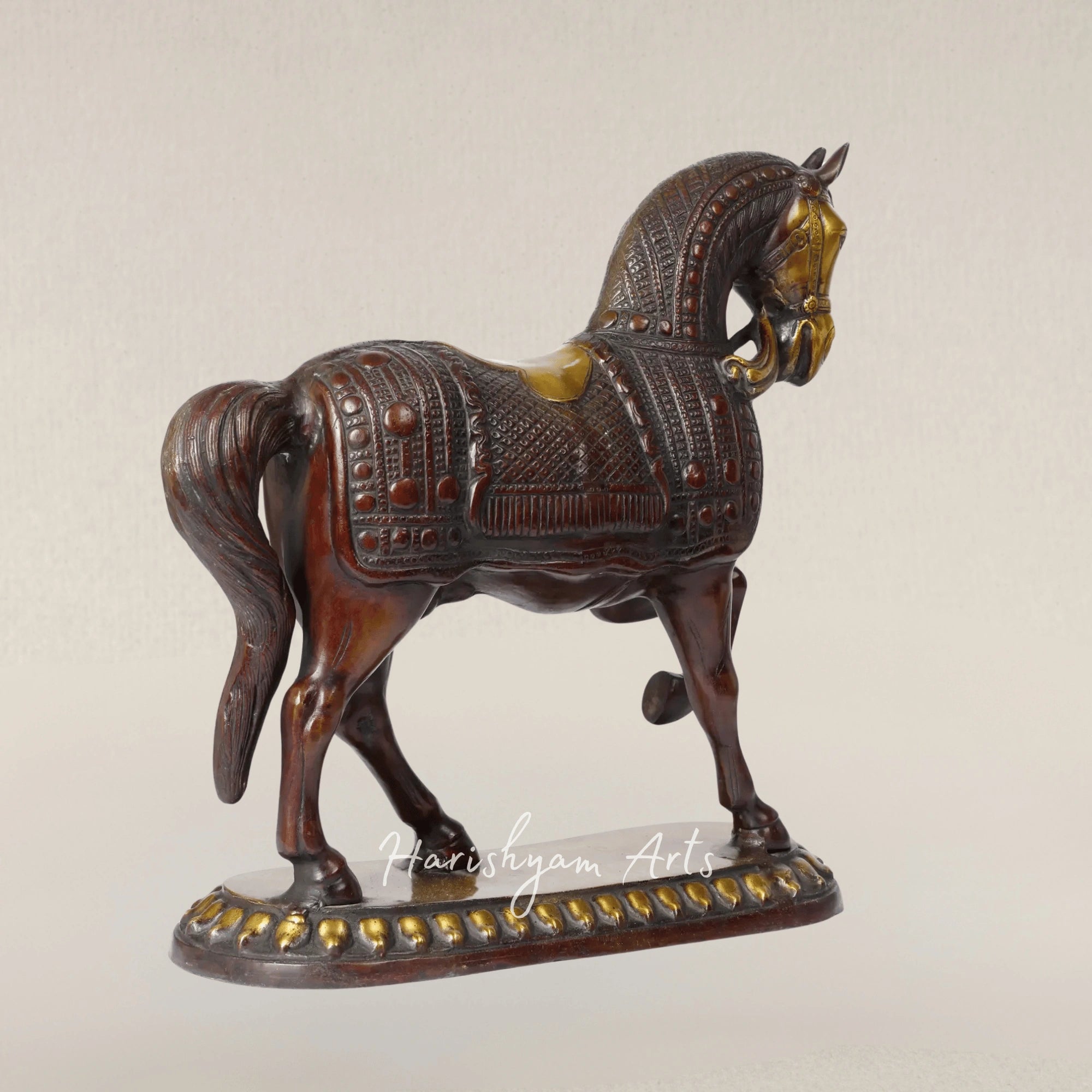 15" Elegant Brass Horse Figurine for Modern Table Decor