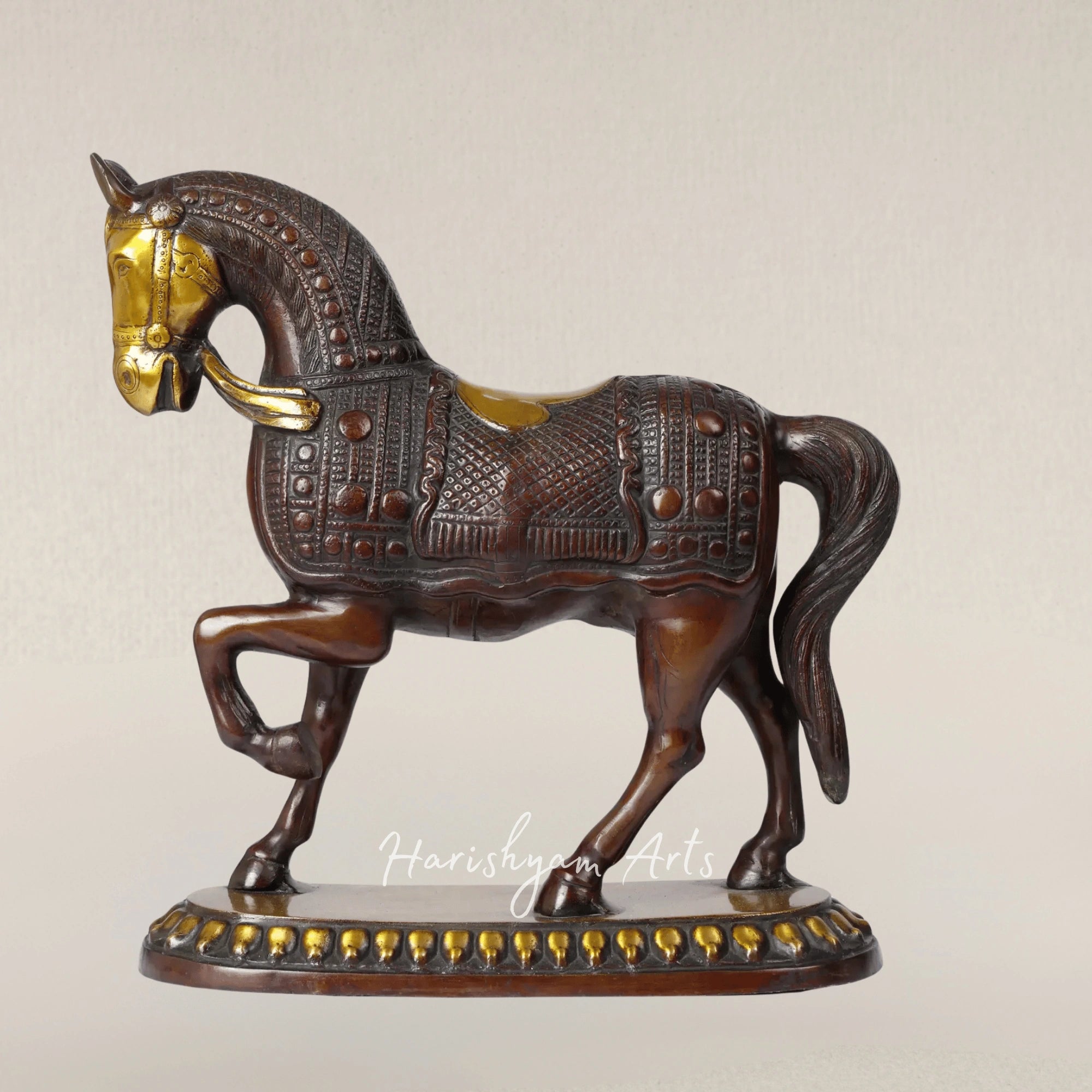 15" Elegant Brass Horse Figurine for Modern Table Decor