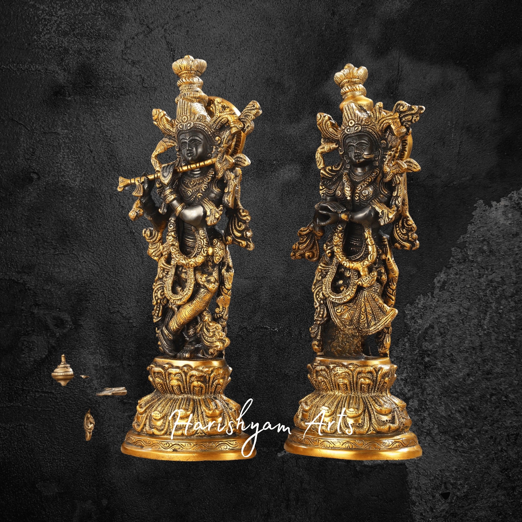 15" Exquisite Black Finish Radha Krishna Idols in Brass