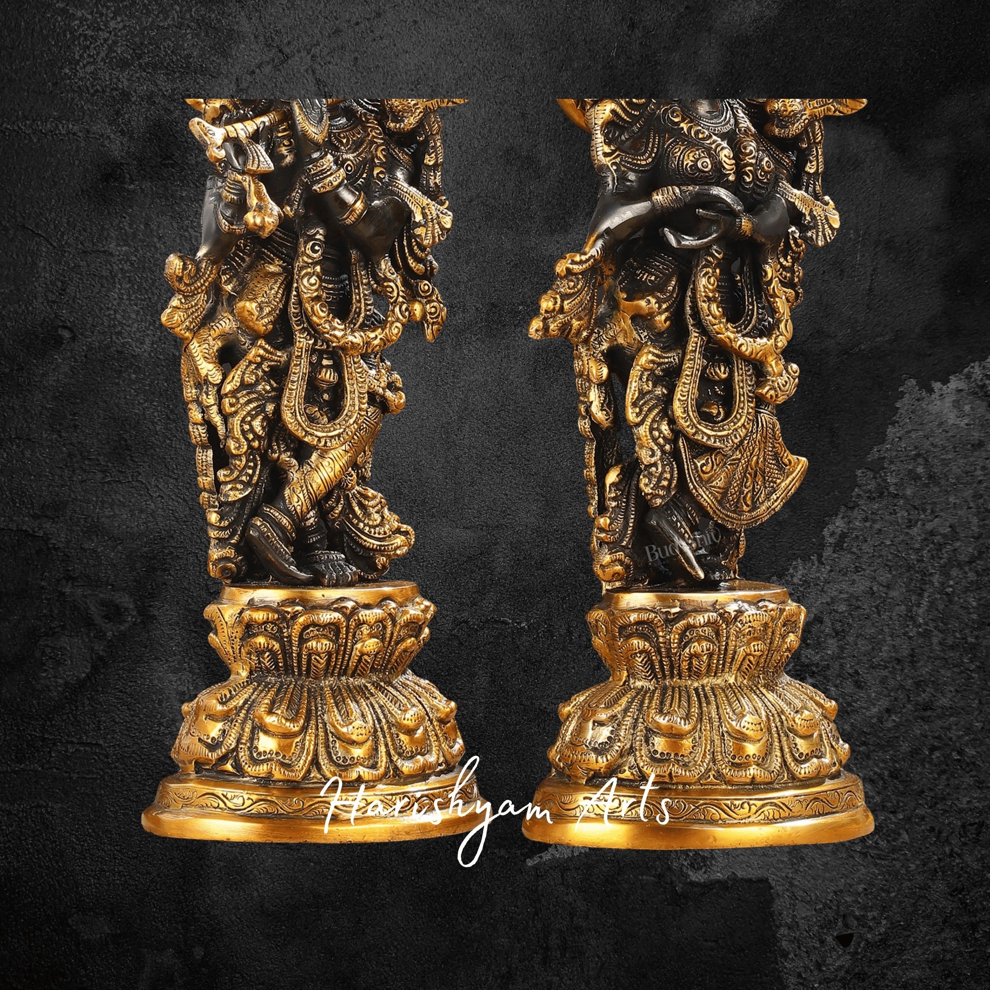 15" Exquisite Black Finish Radha Krishna Idols in Brass