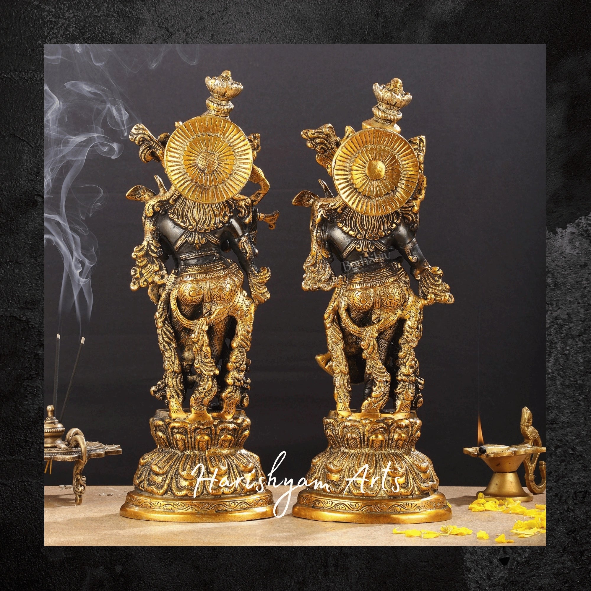 15" Exquisite Black Finish Radha Krishna Idols in Brass