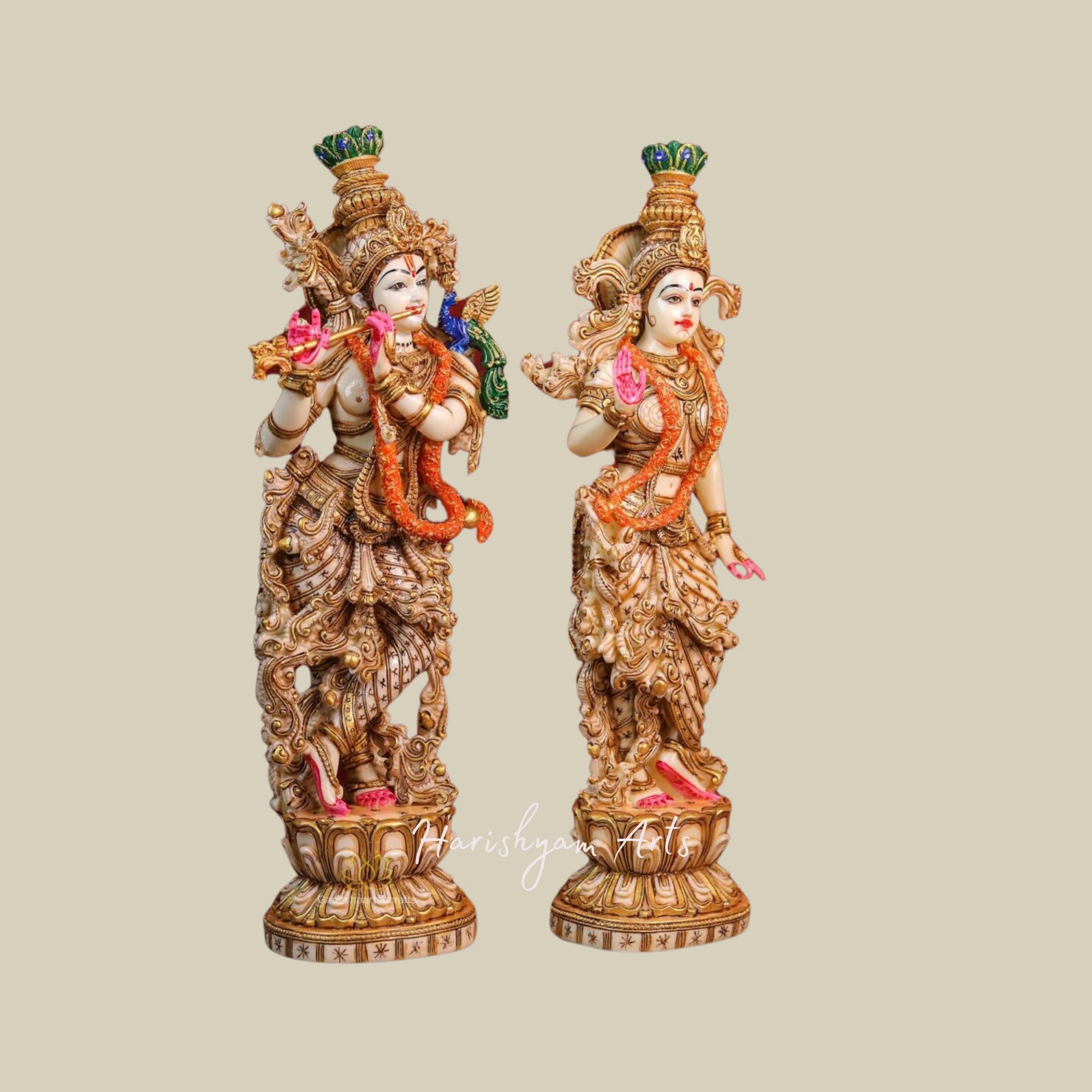 15" Exquisite Marble Radha Krishna Statue for Home Decor