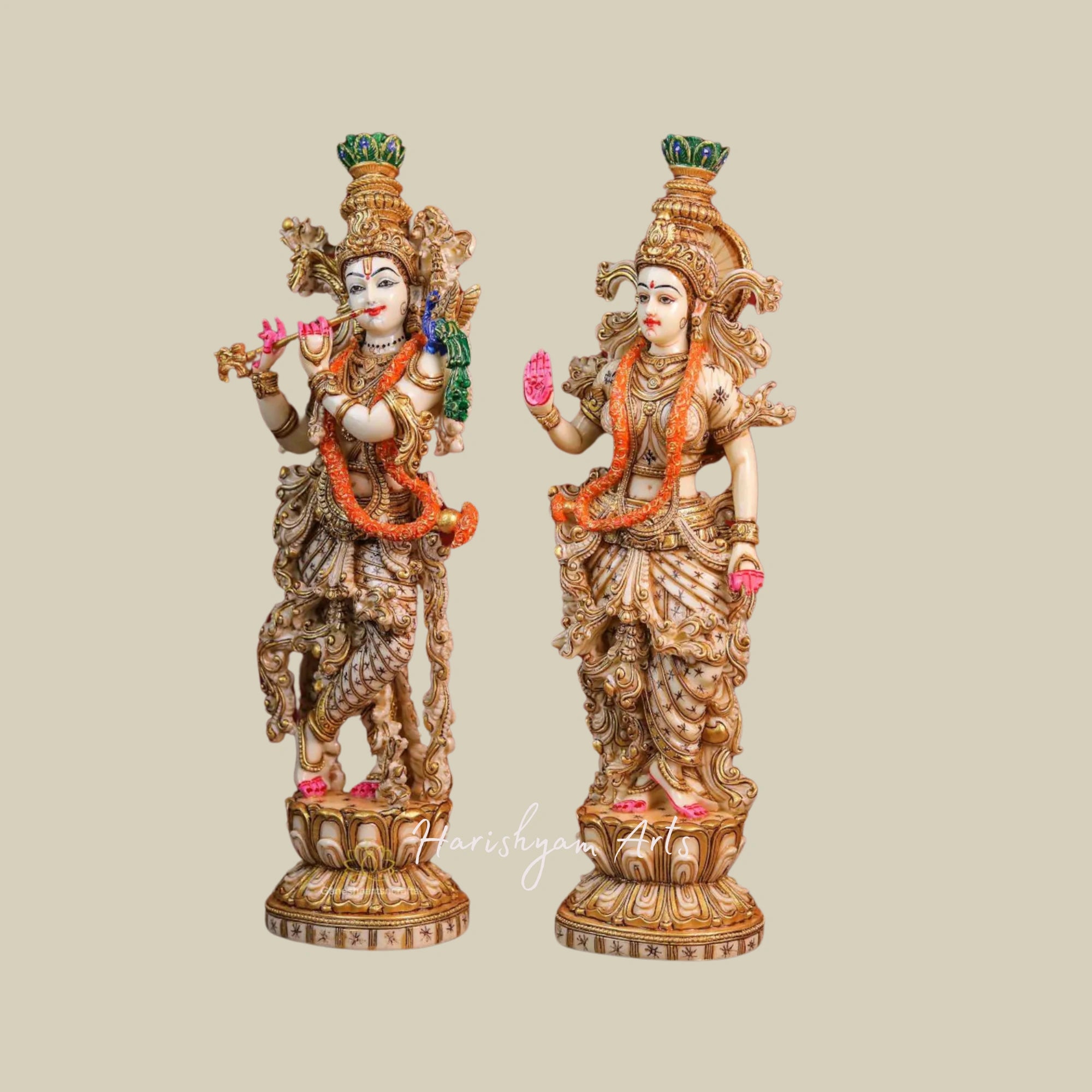 15" Exquisite Marble Radha Krishna Statue for Home Decor